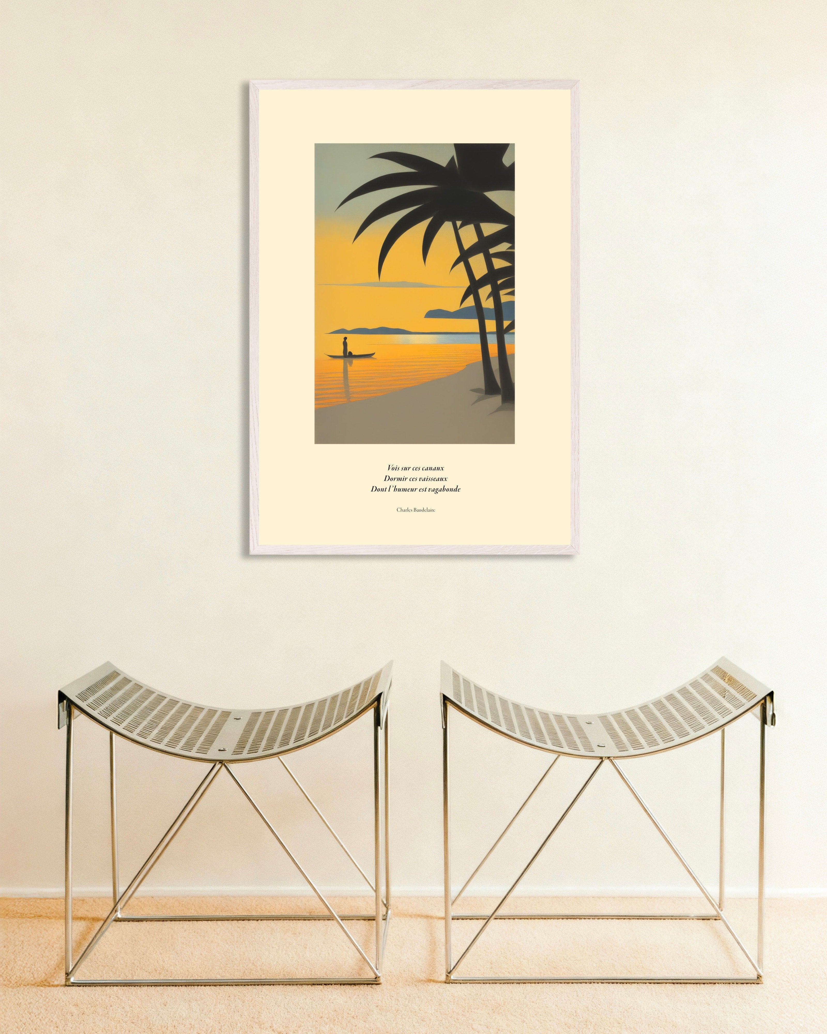 Poster of Wandering ships, Baudelaire, french, with white wooden frame