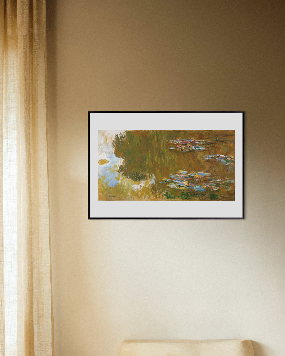 Poster Stagno delle ninfee con riflessi di salice (circa 1917–1919) di Claude Monet con cornice in metallo