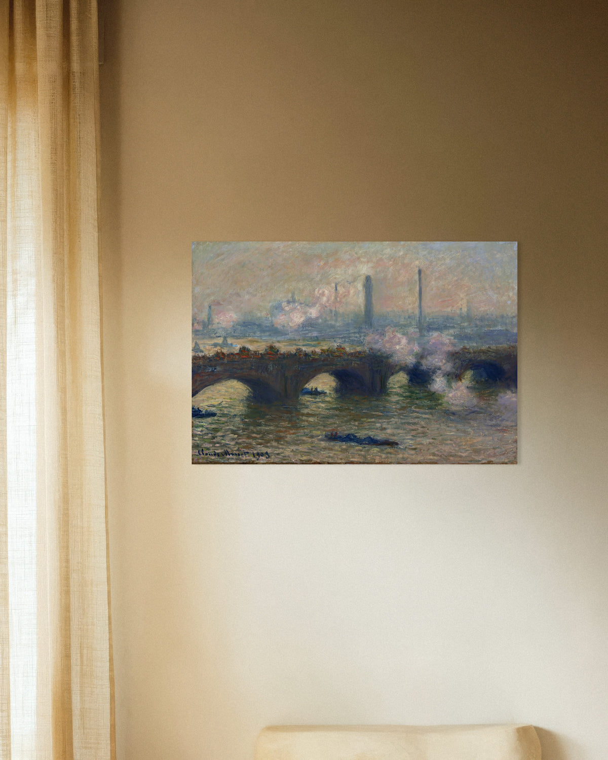 Poster Waterloo Bridge, grauer Tag (1903) von Claude Monet