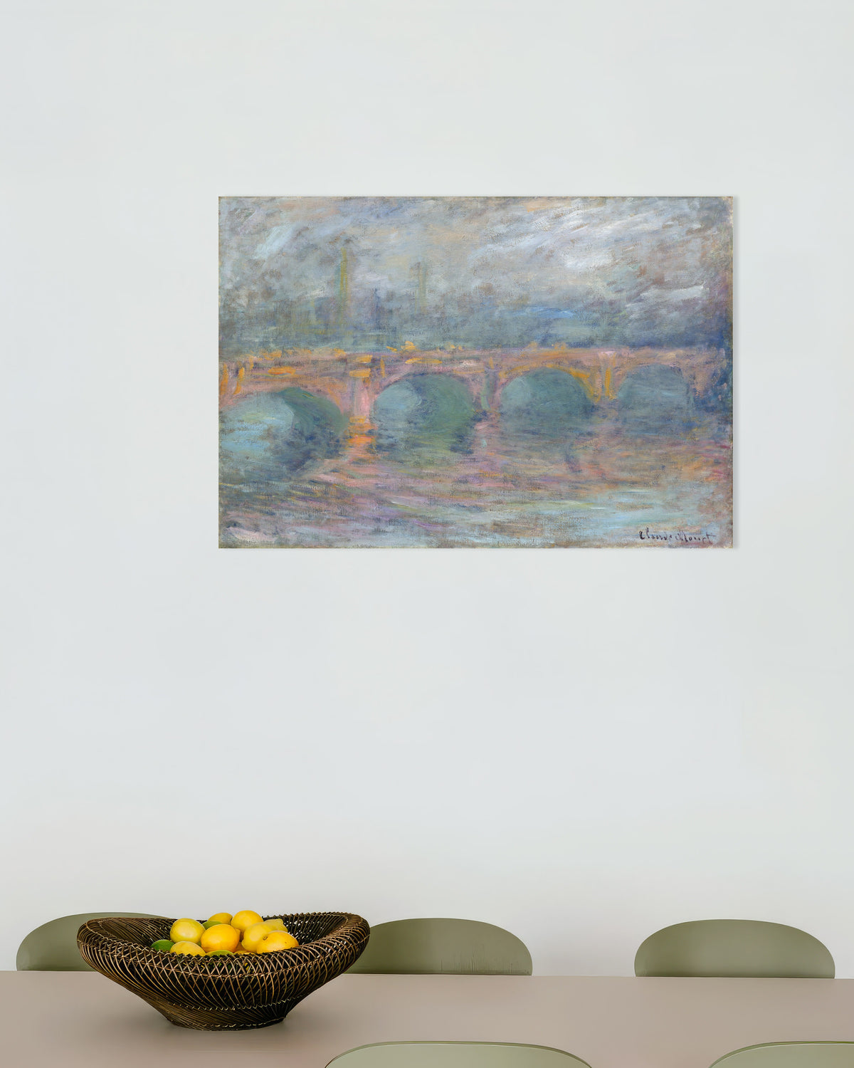 Poster Waterloo Bridge, London, bei Sonnenuntergang (1904) von Claude Monet