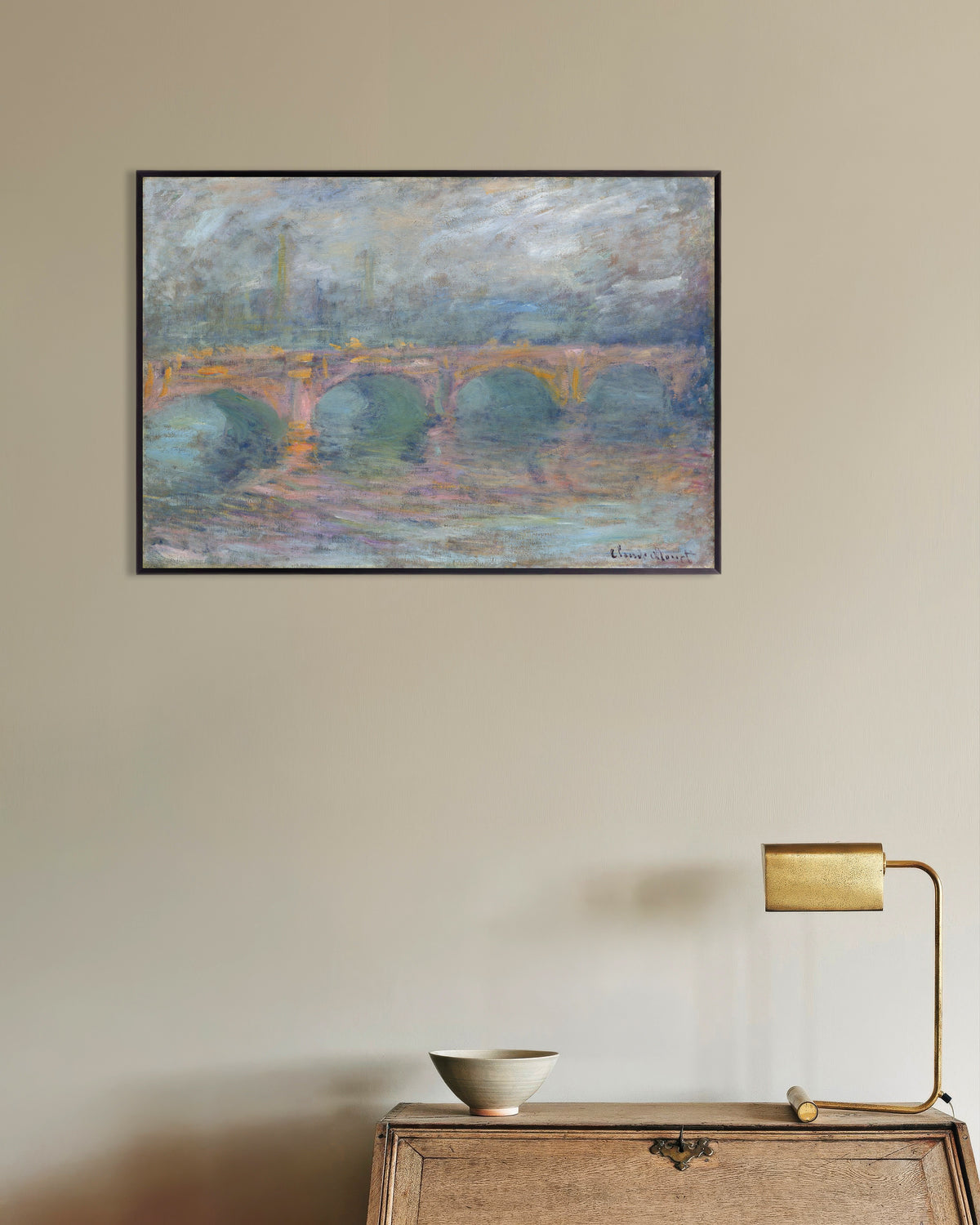 Poster Waterloo Bridge, London, bei Sonnenuntergang (1904) von Claude Monet mit Metallrahmen