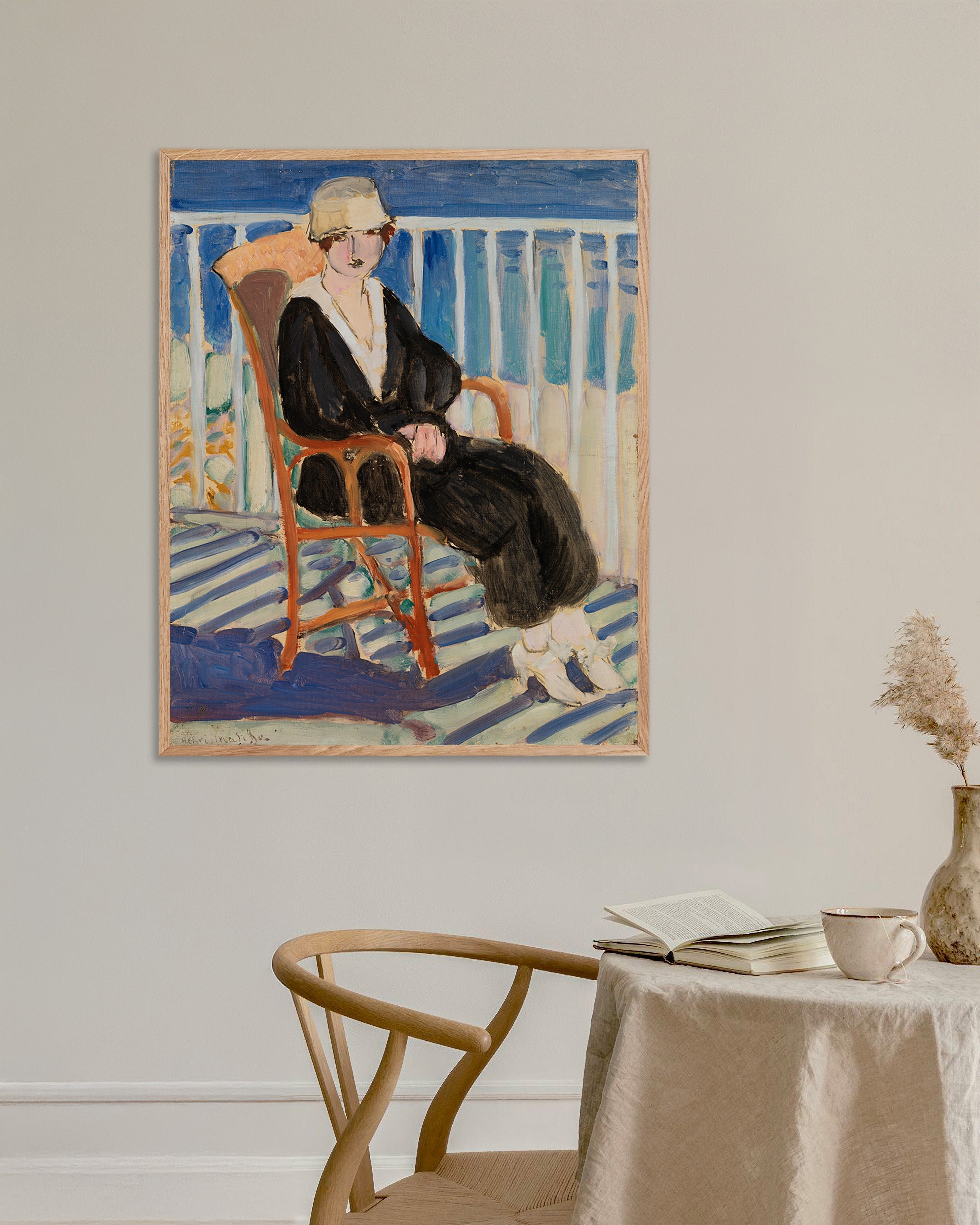 Poster of Woman by the ocean (ca. 1919) by Henri Matisse, with natural wooden frame