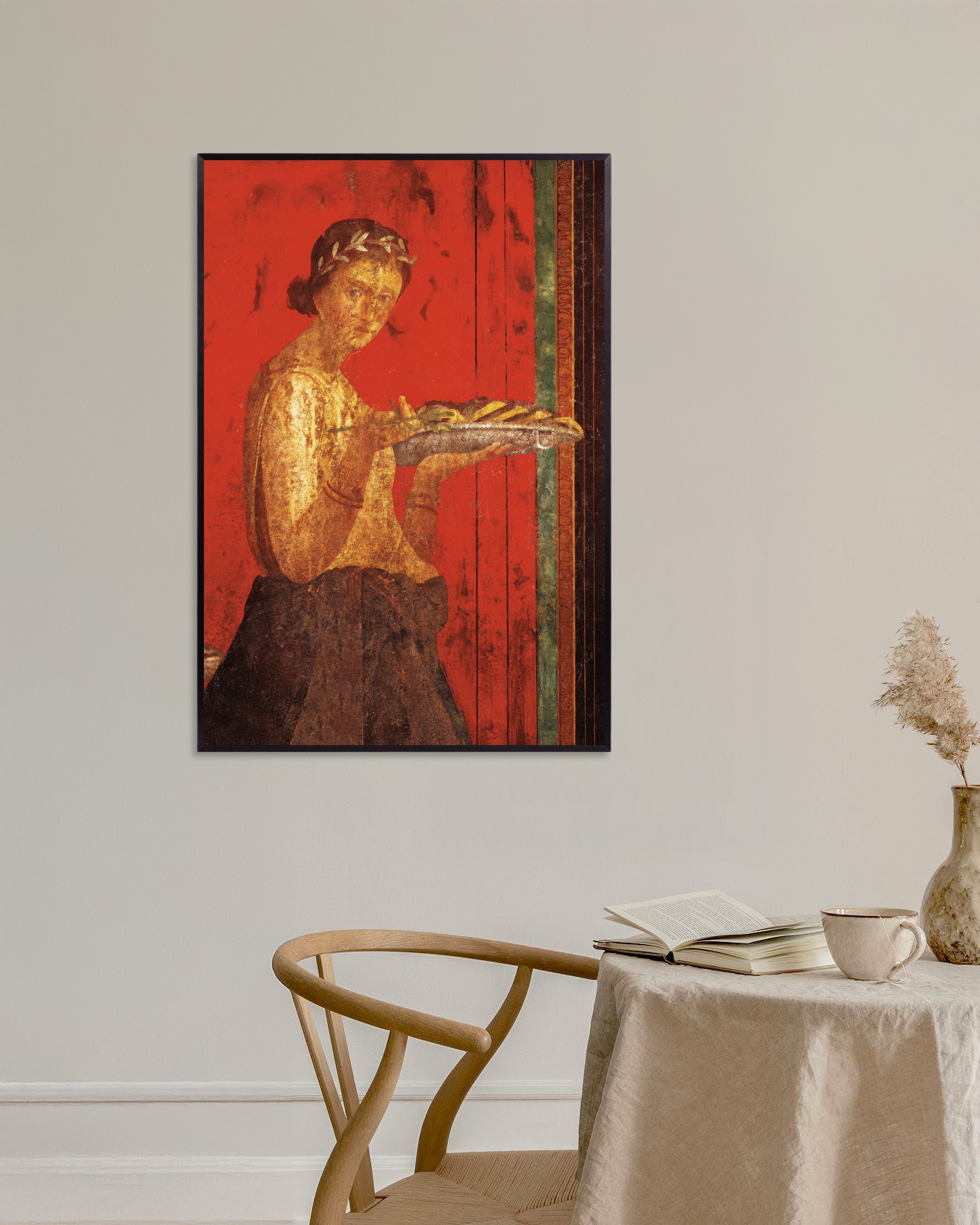 Poster of Woman with wreath fresco poster from Pompeii, with metal frame
