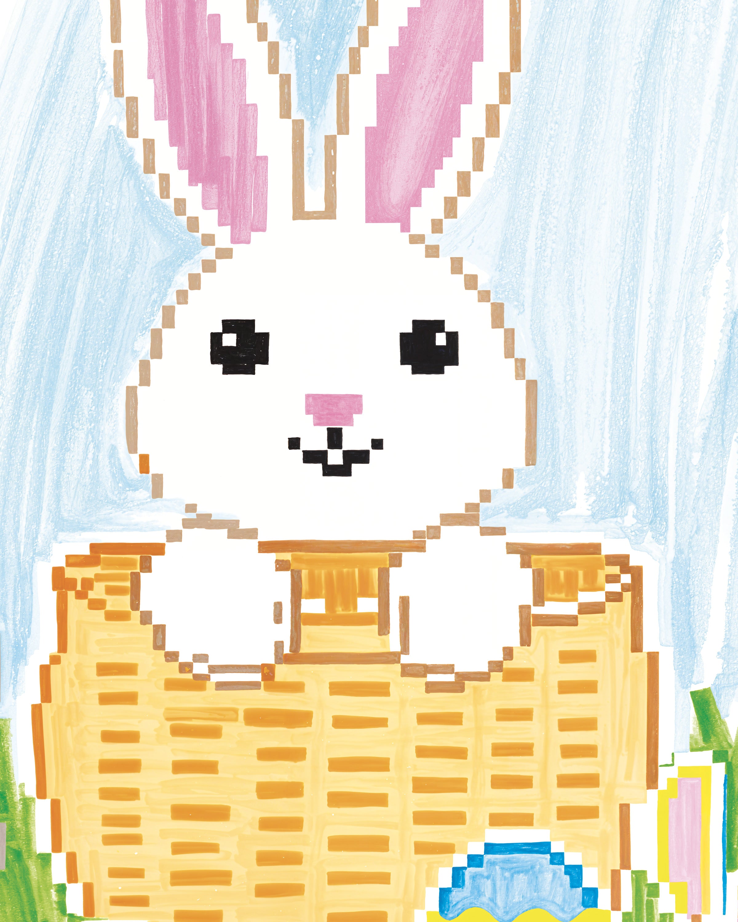 Panier de Lapin Pixel – Œufs de Pâques & Soleil - Affiche