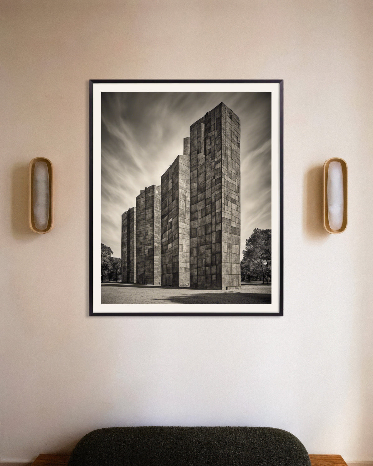 Poster of Abstract compositions with fanciful shapes, brutalist buildings - Poster, with metal frame