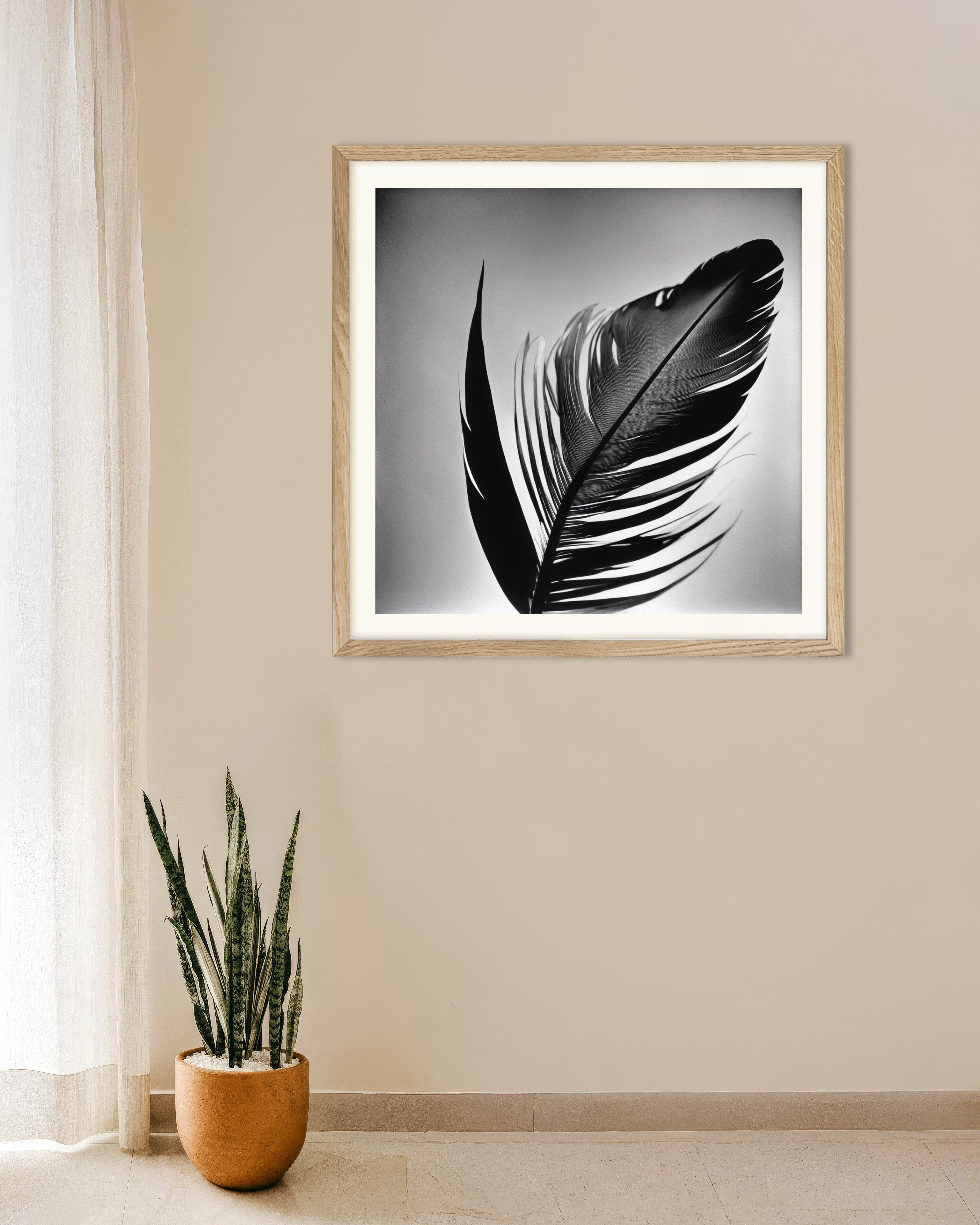 Poster of Abstract photographs based on elements of nature and geometric patterns, Feather - Poster, with natural wooden frame
