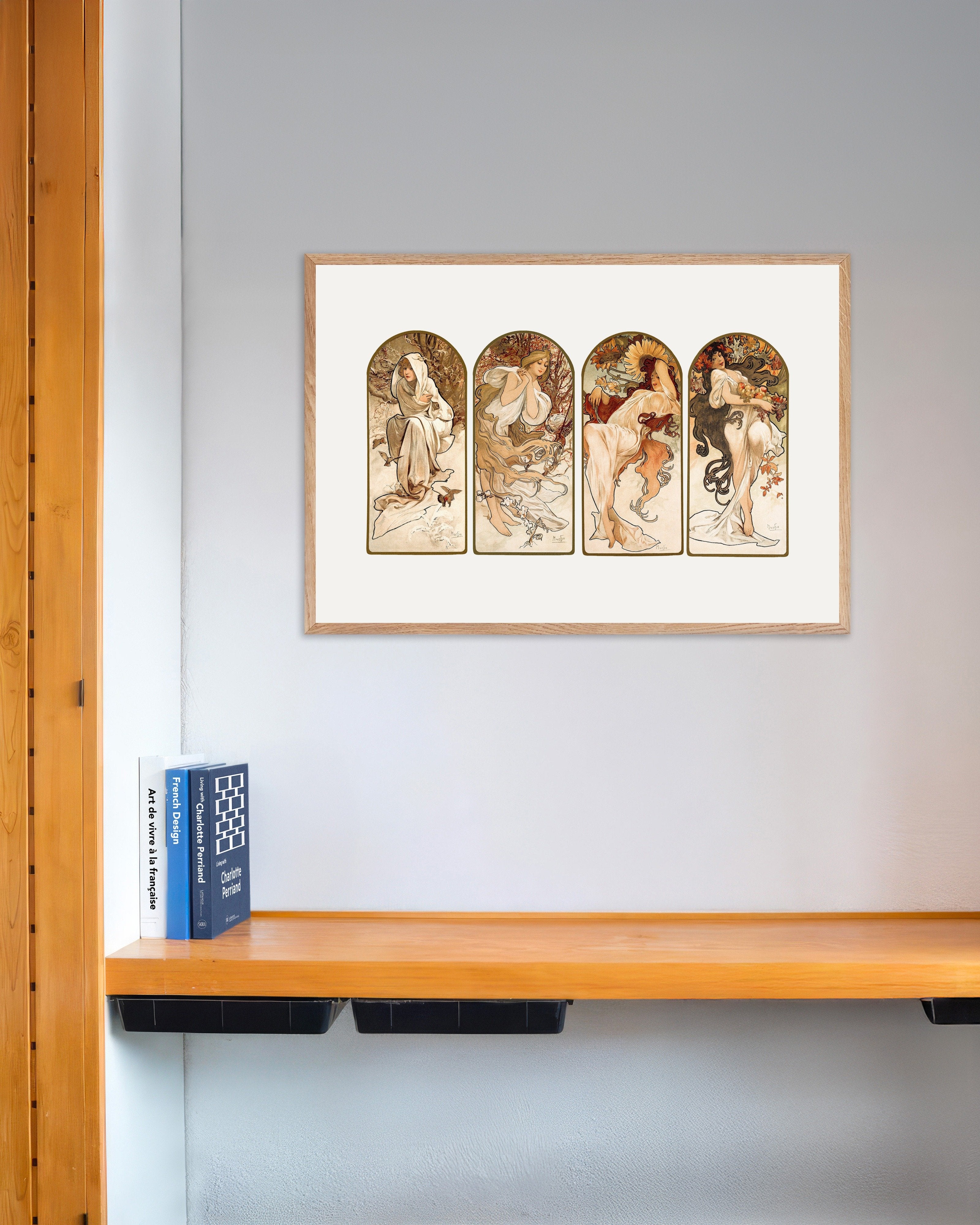 Poster of Alfons Mucha - The Seasons (1897) - Print, with natural wooden frame