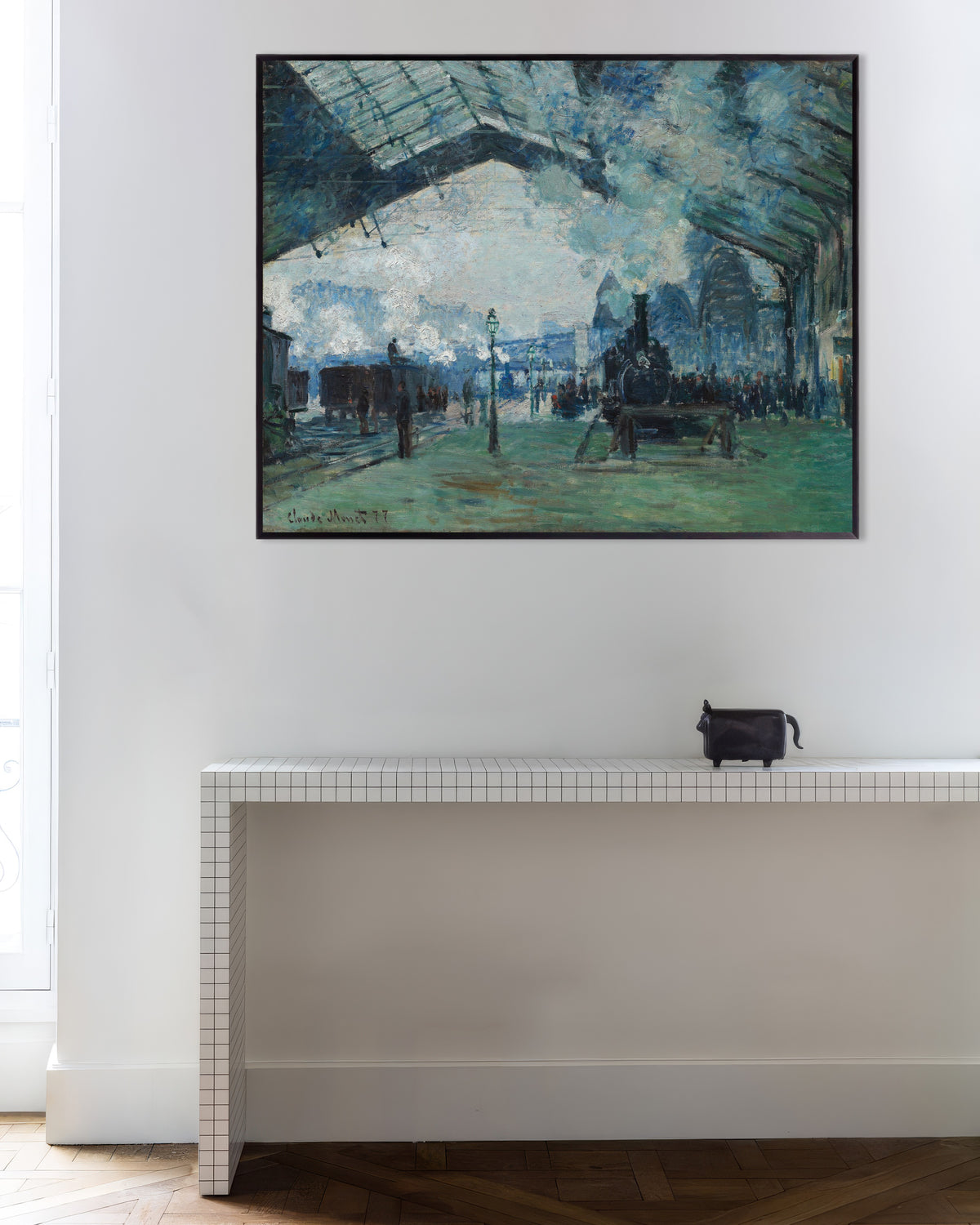 Poster Arrivo del treno dalla Normandia, Gare Saint-Lazare (1877) di Claude Monet con cornice in metallo