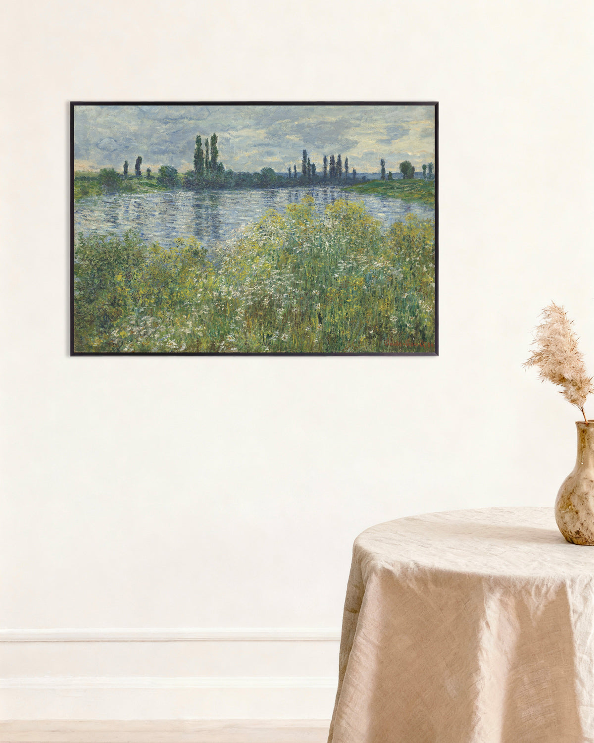 Poster Rive della Senna a Vétheuil (1880) di Claude Monet con cornice in metallo