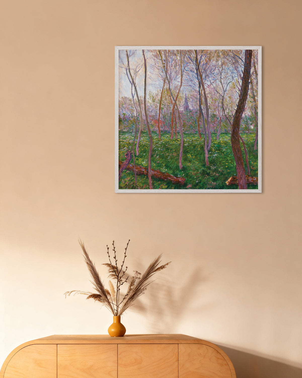 Poster Bennecourt (1887) von Claude Monet mit weißem Holzrahmen