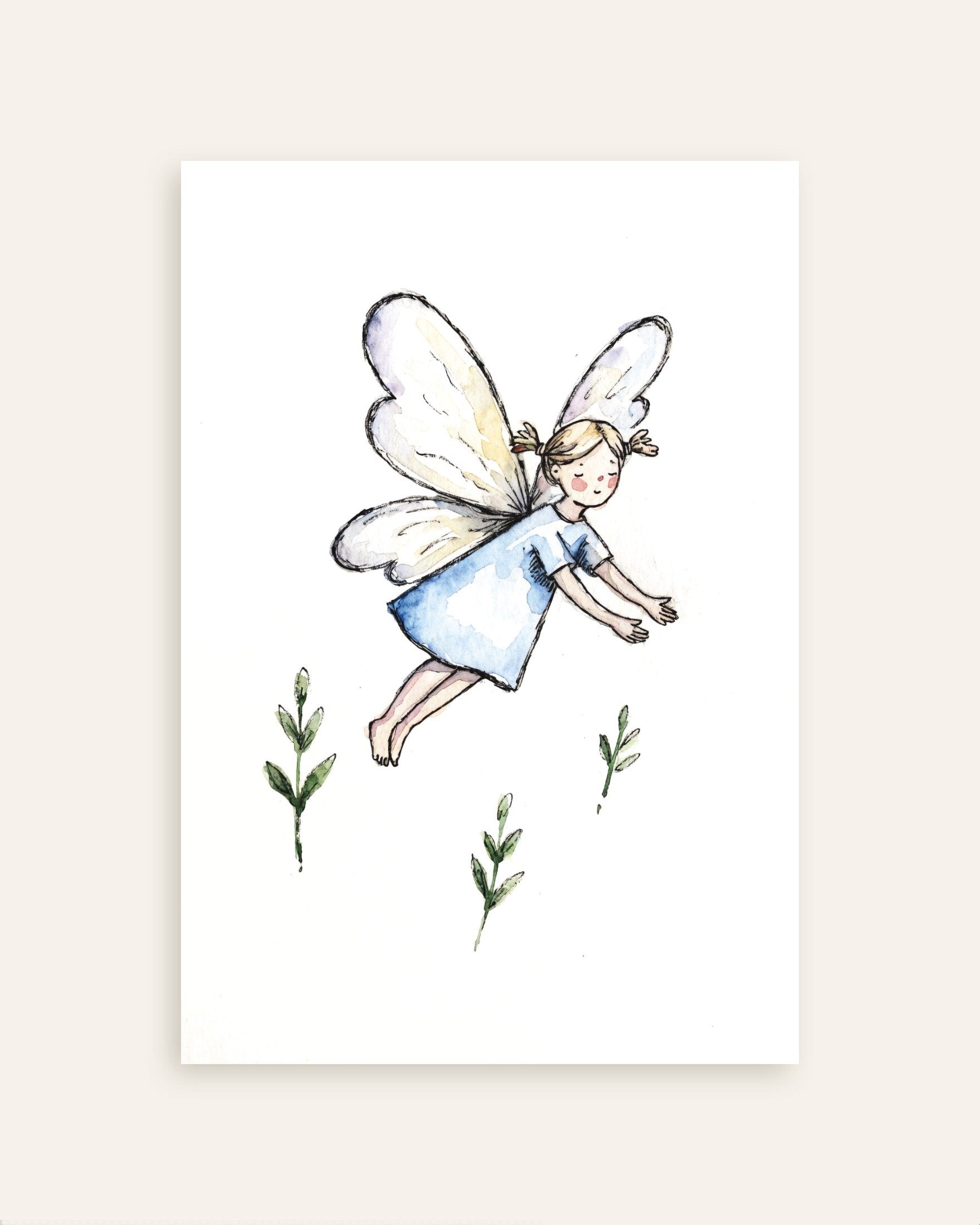 Poster of Blue Dress Fairy - Watercolor Art Print, thumbnail
