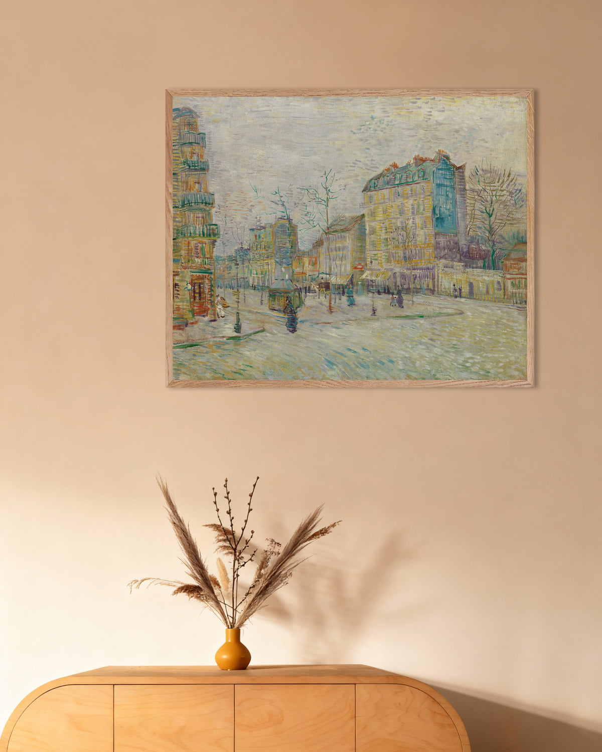 Poster de Boulevard de Clichy (1887) de Vincent van Gogh, avec un cadre en bois naturel