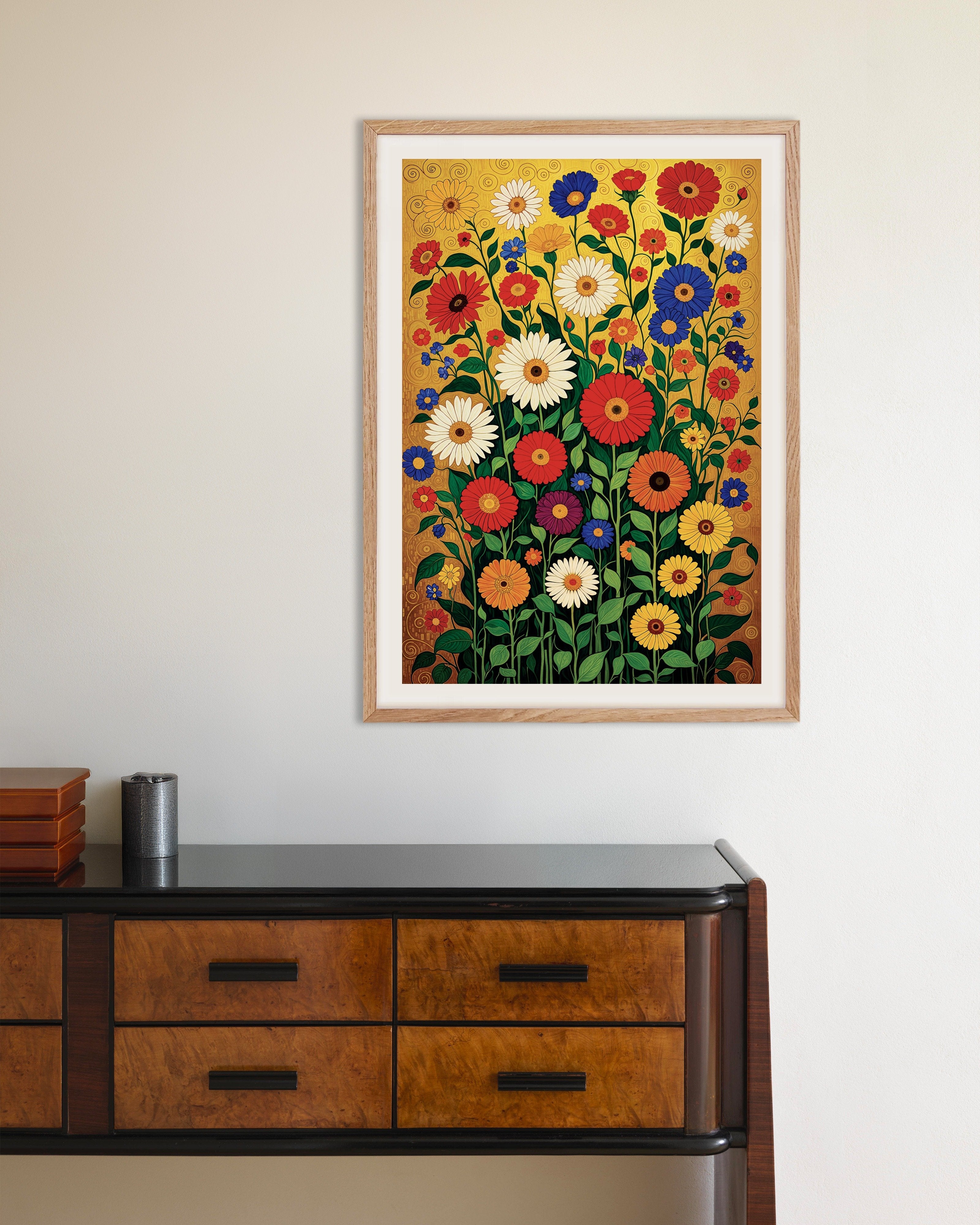 Poster of Bouquet of colorful flowers Poster, with natural wooden frame