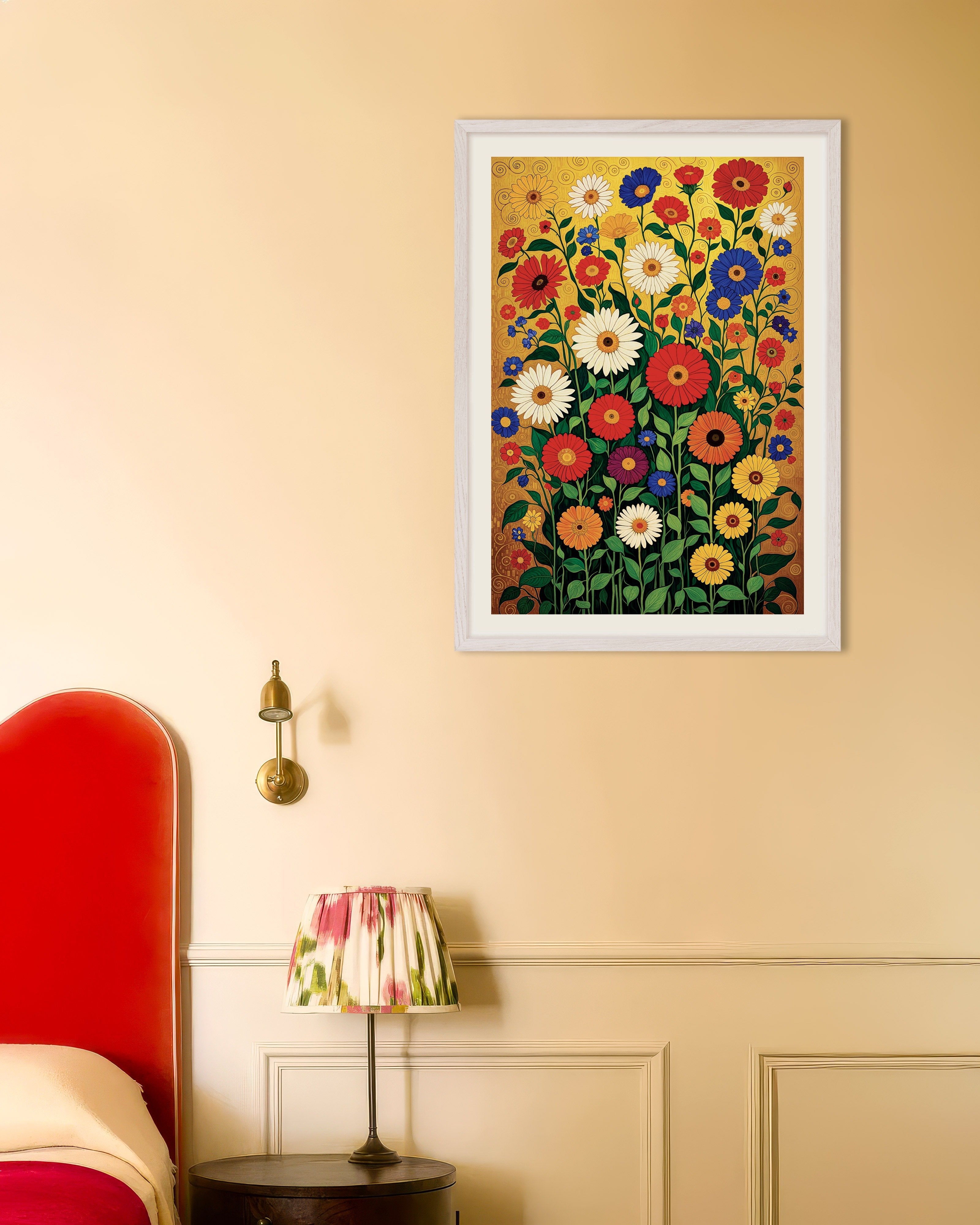 Poster of Bouquet of colorful flowers Poster, with white wooden frame
