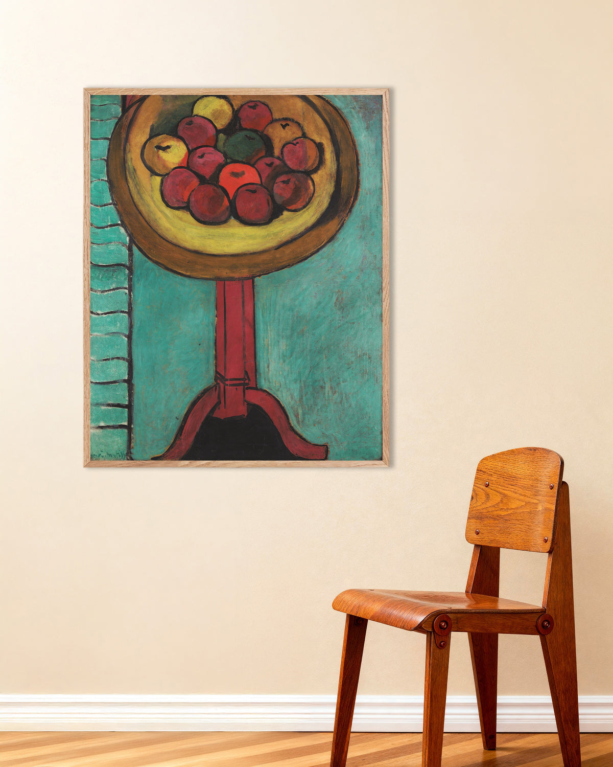 Poster de Bol de pommes sur une table (1916), Henri Matisse, avec cadre en bois naturel