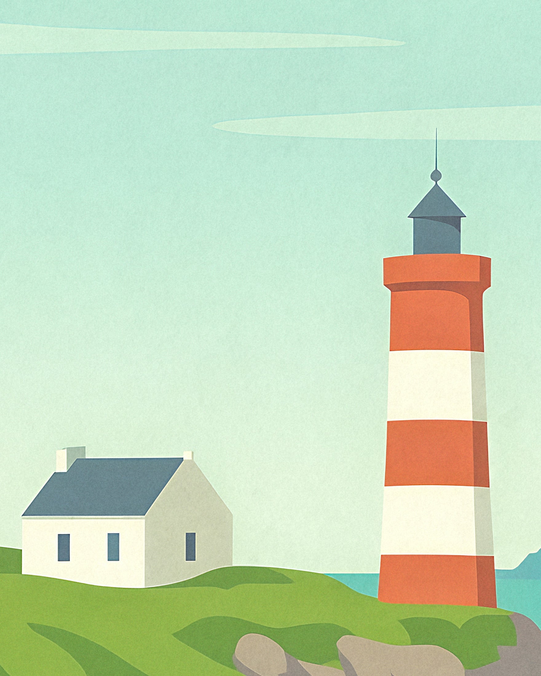 Brittany Leuchtturm Poster - Küsten Frankreich Reise Plakat