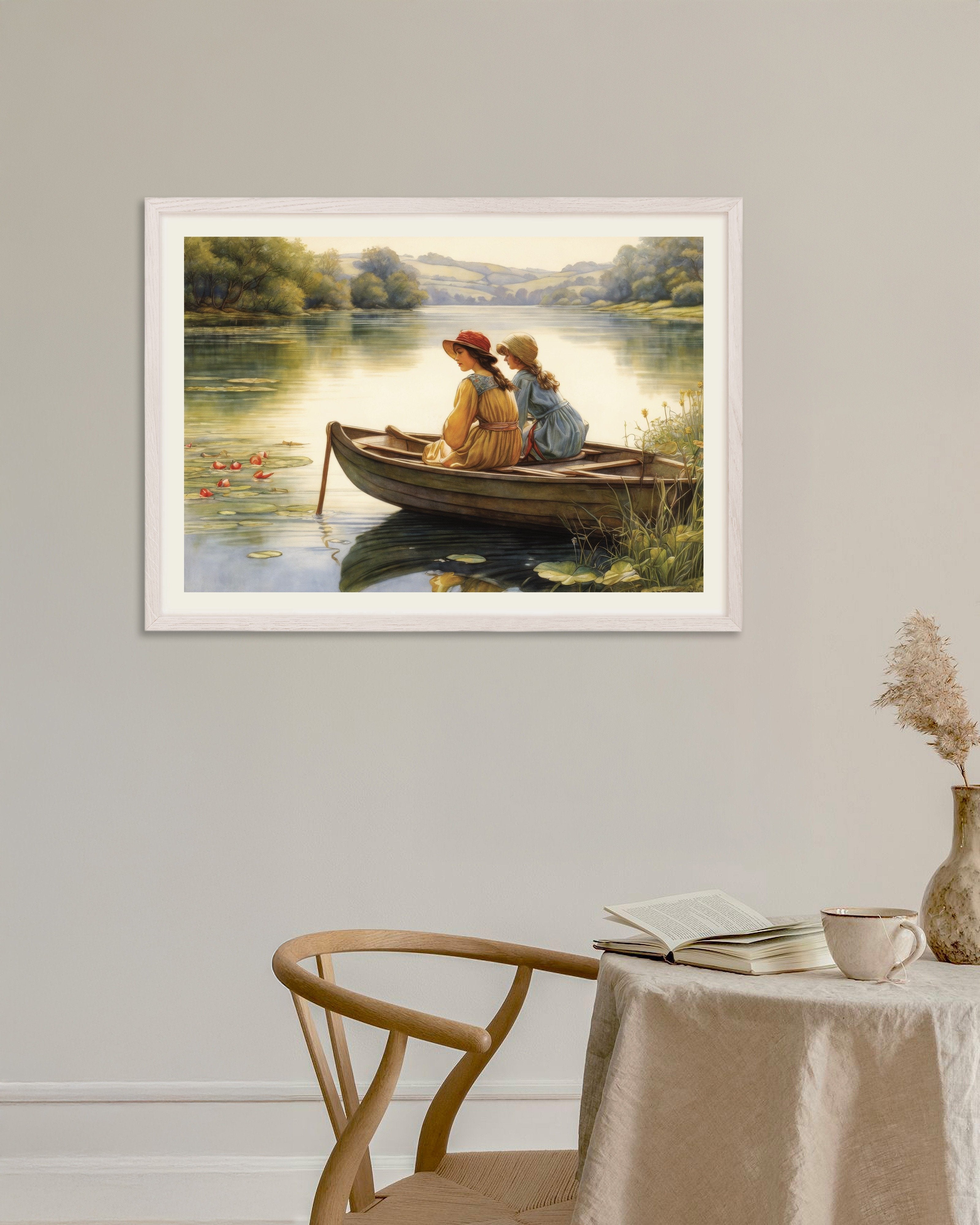 Poster of British natural and poetic illustrations, Lake - Poster, with white wooden frame