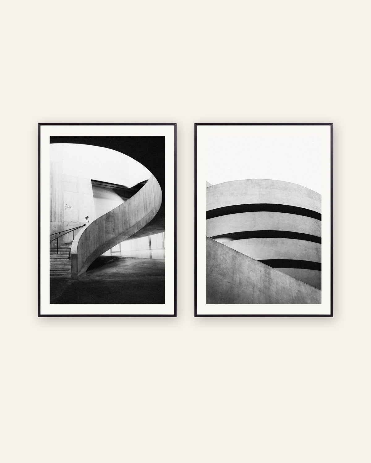 Poster brutalisti, set da 2: curve di cemento, con cornici in metallo nero