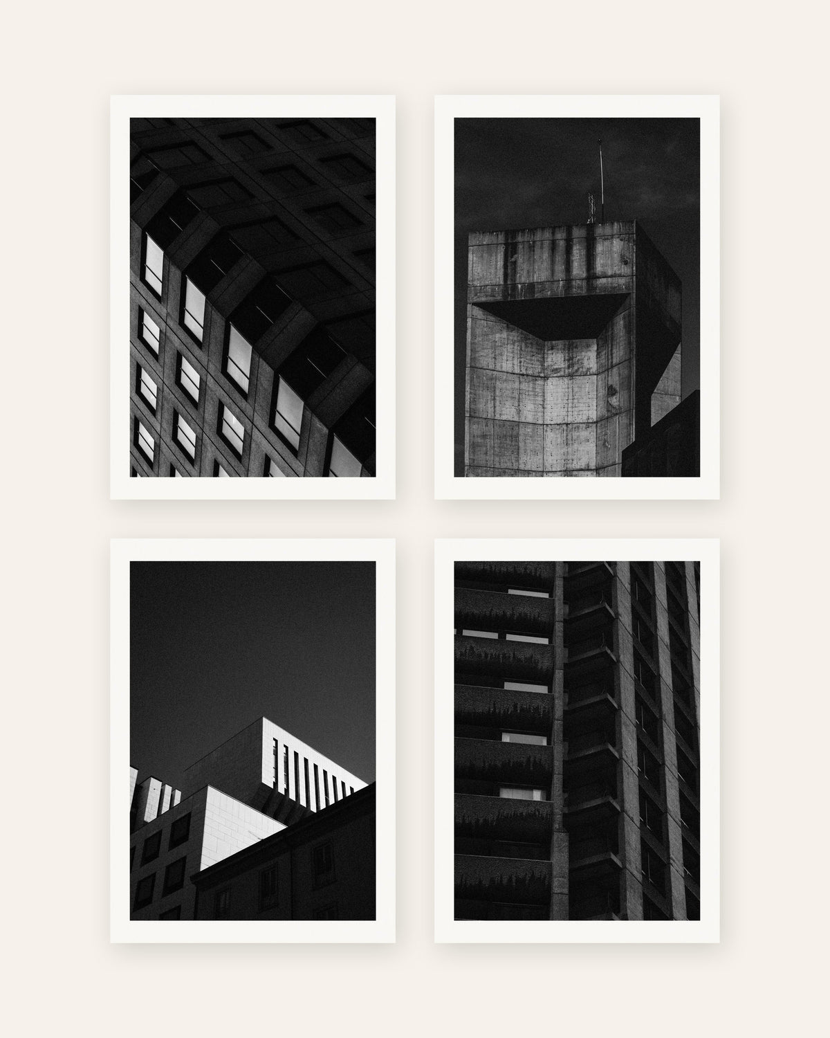 Poster brutalisti, set da 4: il cemento di notte, senza cornice