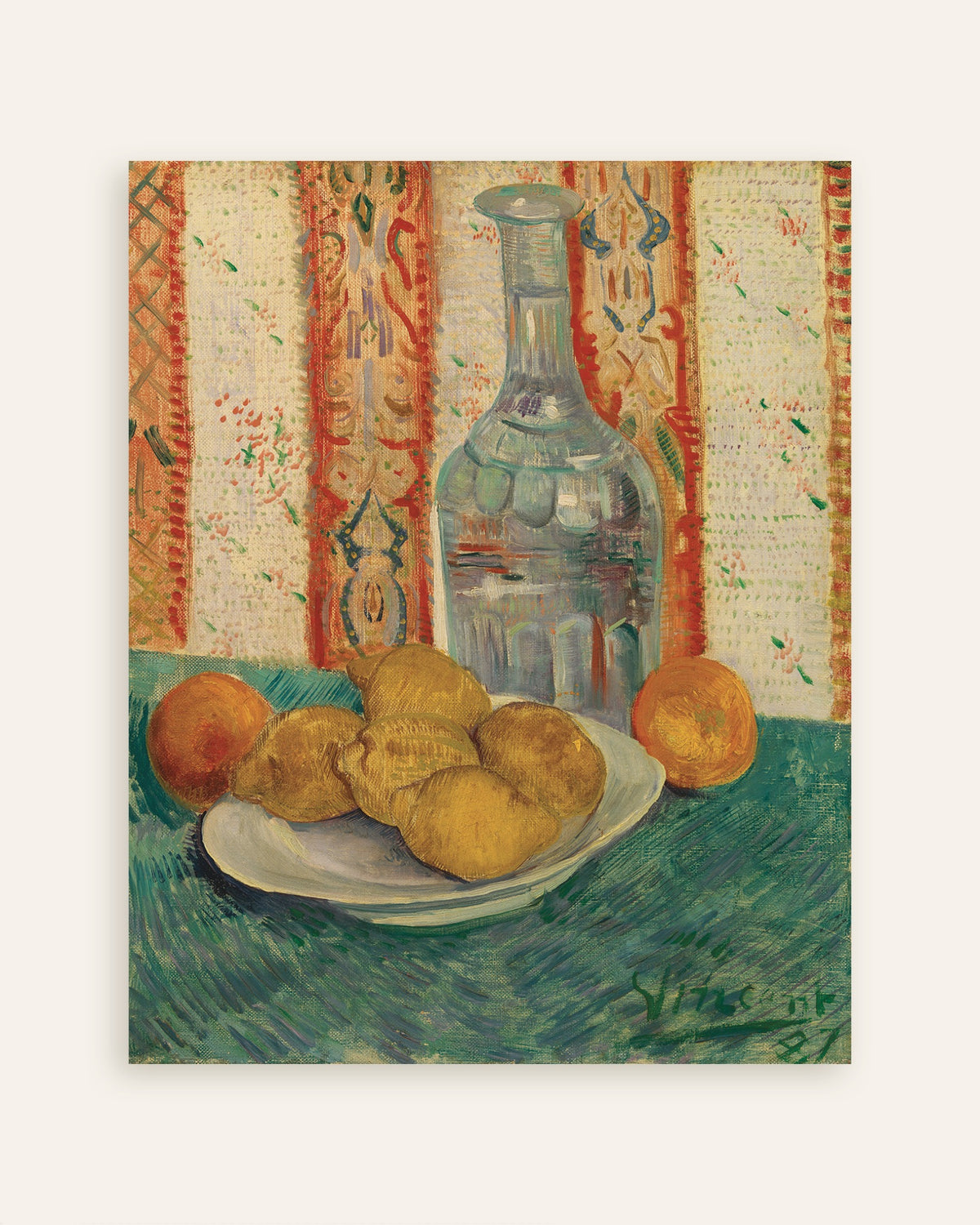 Poster di Caraffa e piatto con agrumi (1887) di Vincent van Gogh, miniatura