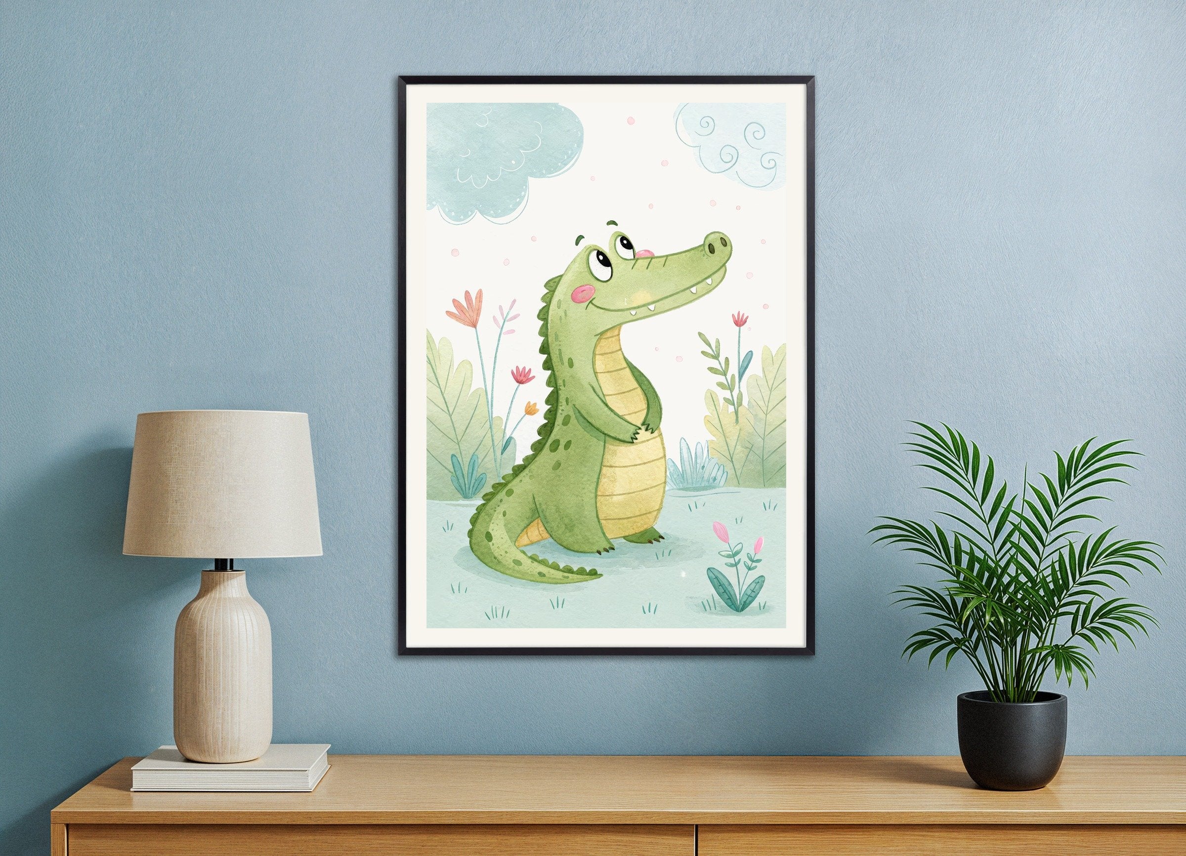 Poster of Crocodile Poster - Safari Nursery Wall Art, with metal frame