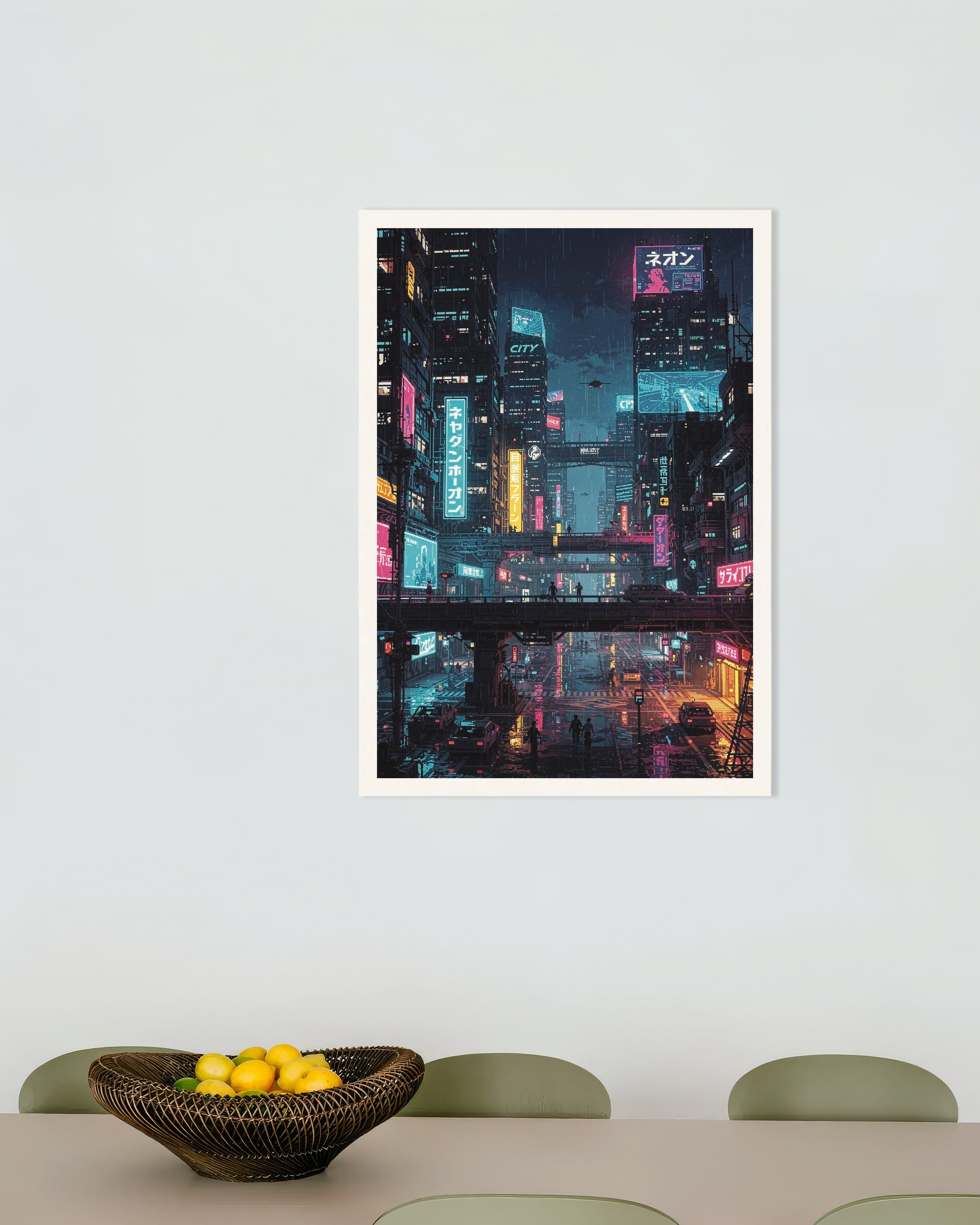 Poster of Cyberpunk Japanese City Pixel Art