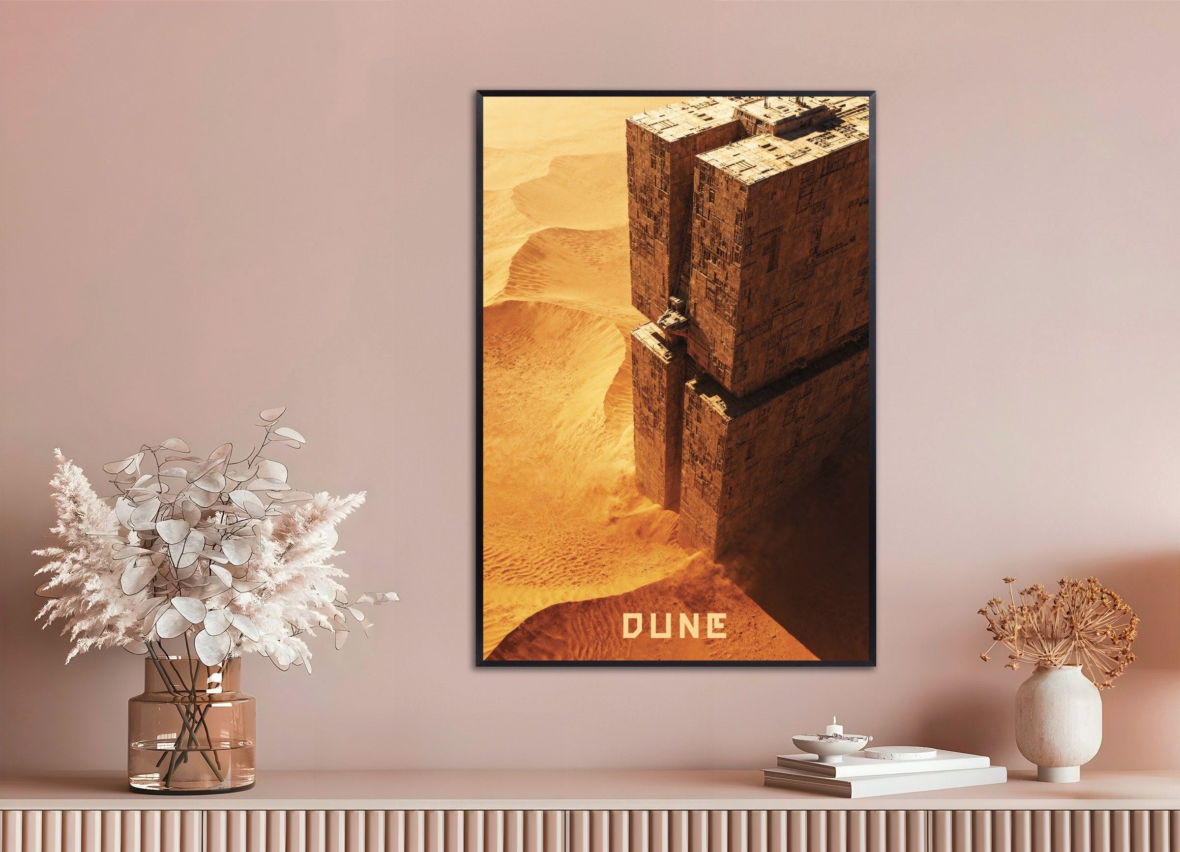 Poster of Desert Fortress Poster, Dune, Sci-Fi Megastructure Art Print, with metal frame