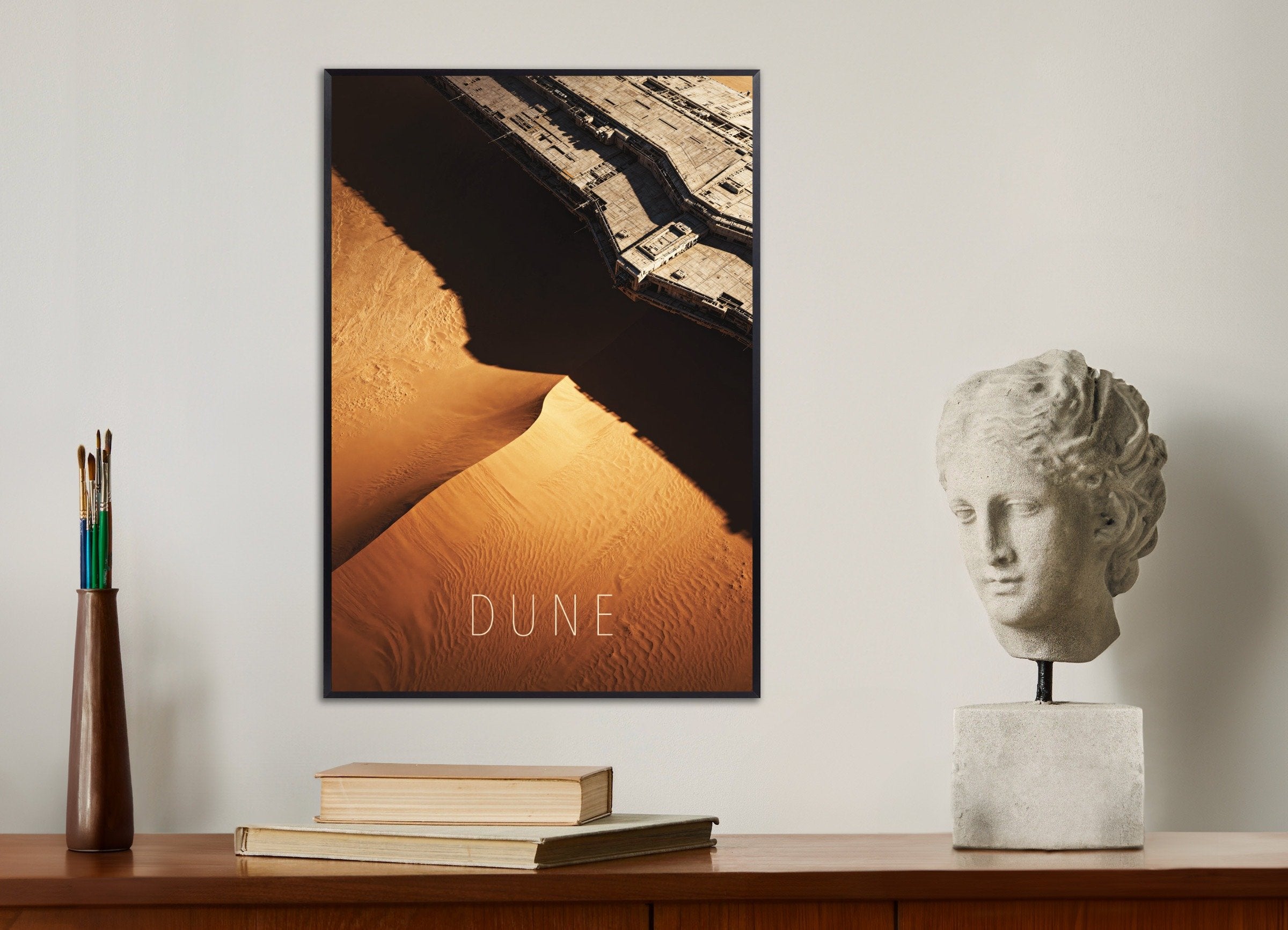 Poster of Desert Ship Poster, Sci-Fi Sand Dune Art Print, with metal frame