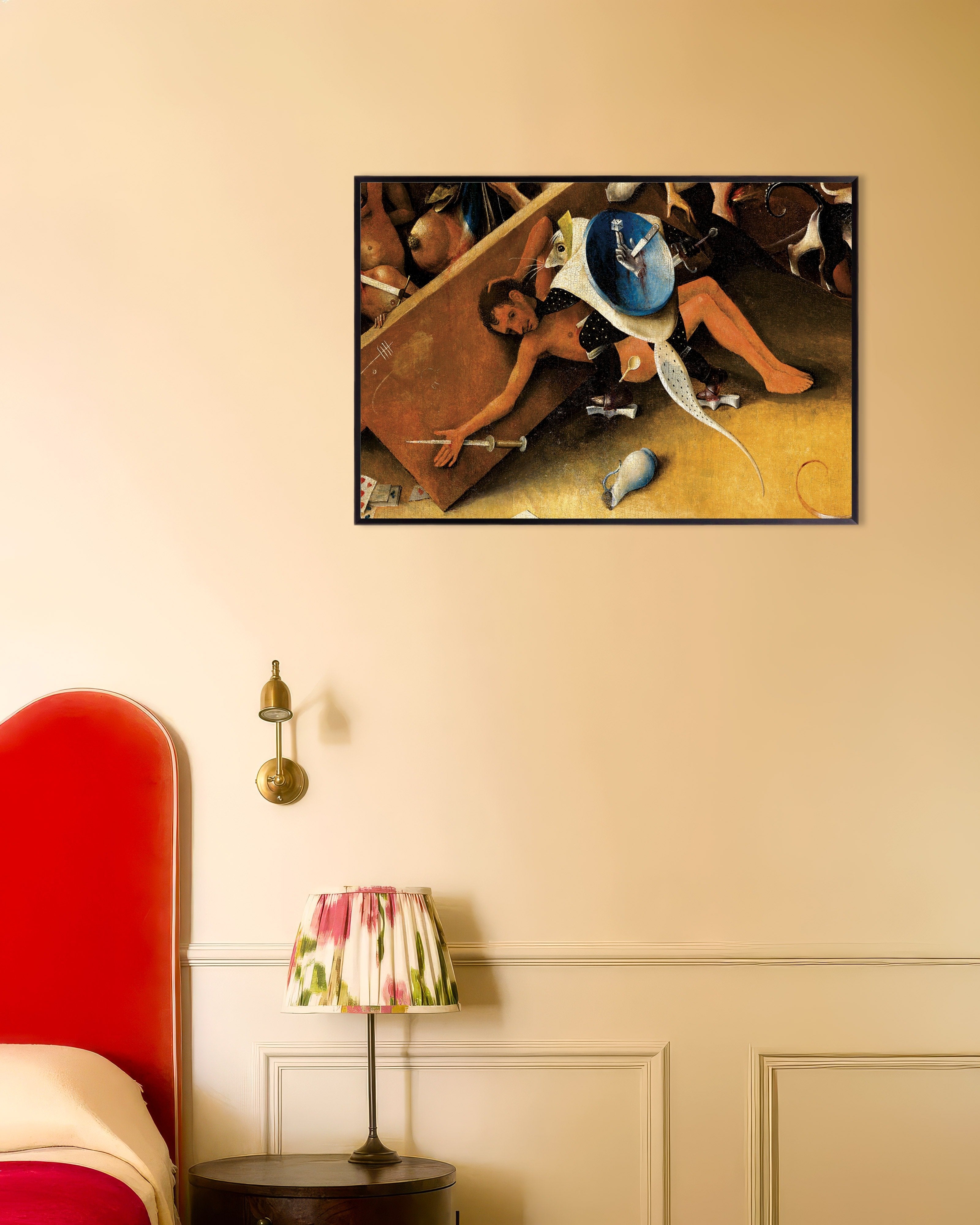 Poster of Detail from The Garden of Earthly Delights: the gambler's punishment, with metal frame