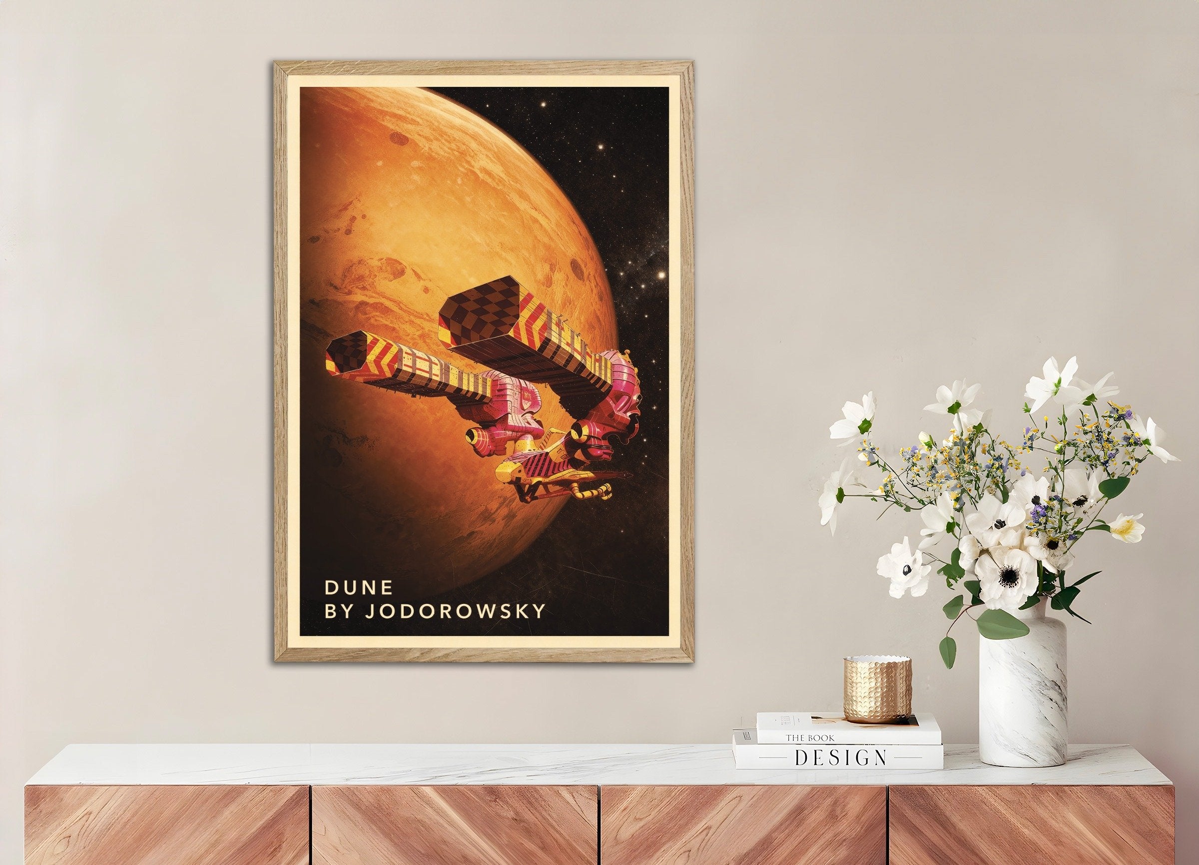 Poster of Dune by Jodorowsky Poster, Retro Sci-Fi Art Print, with natural wooden frame