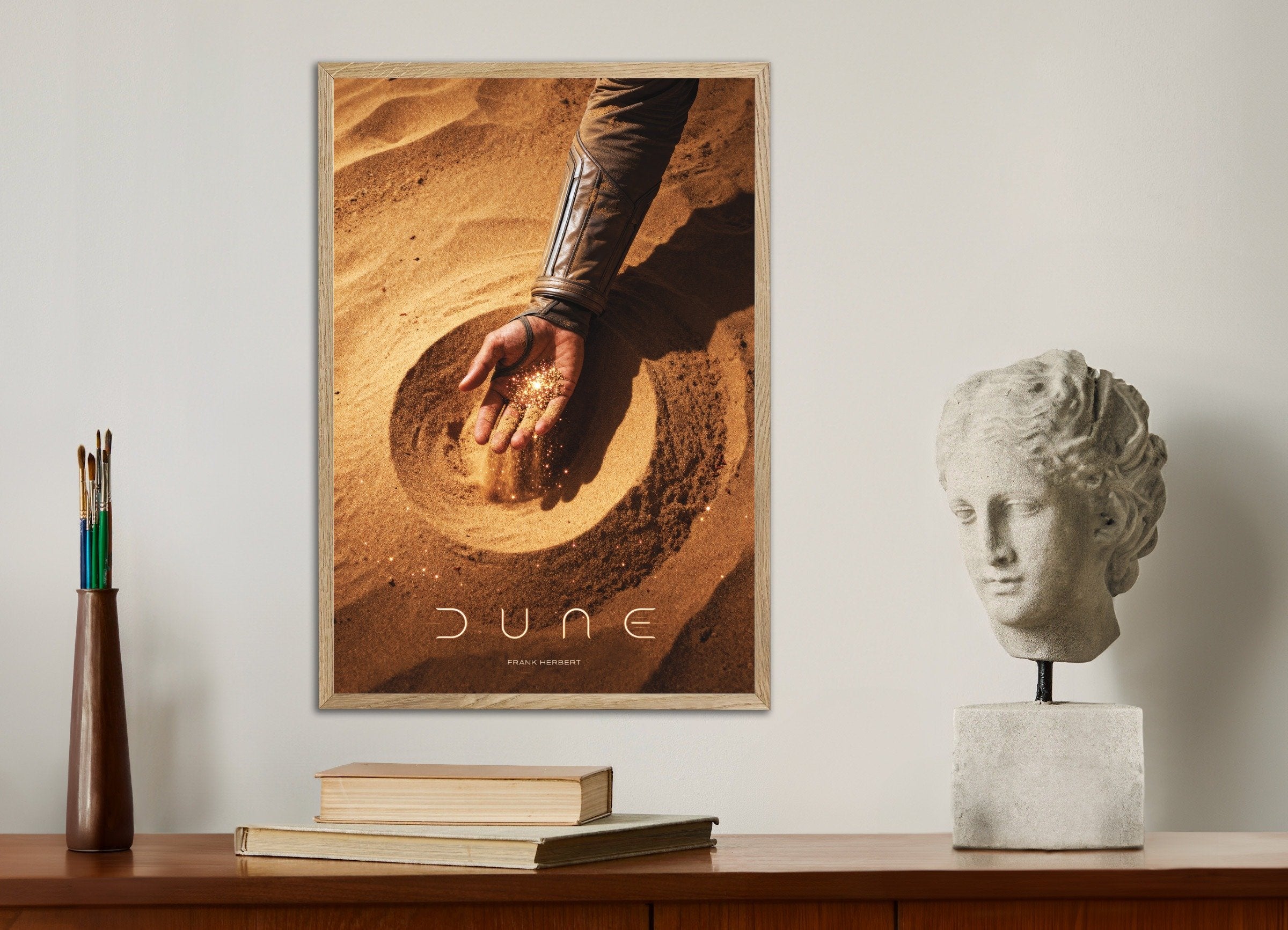 Poster of Dune Poster, Hand of Sand, with natural wooden frame