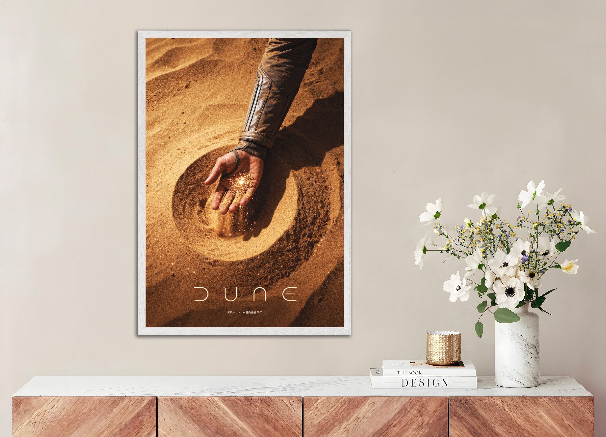 Poster of Dune Poster, Hand of Sand, with white wooden frame