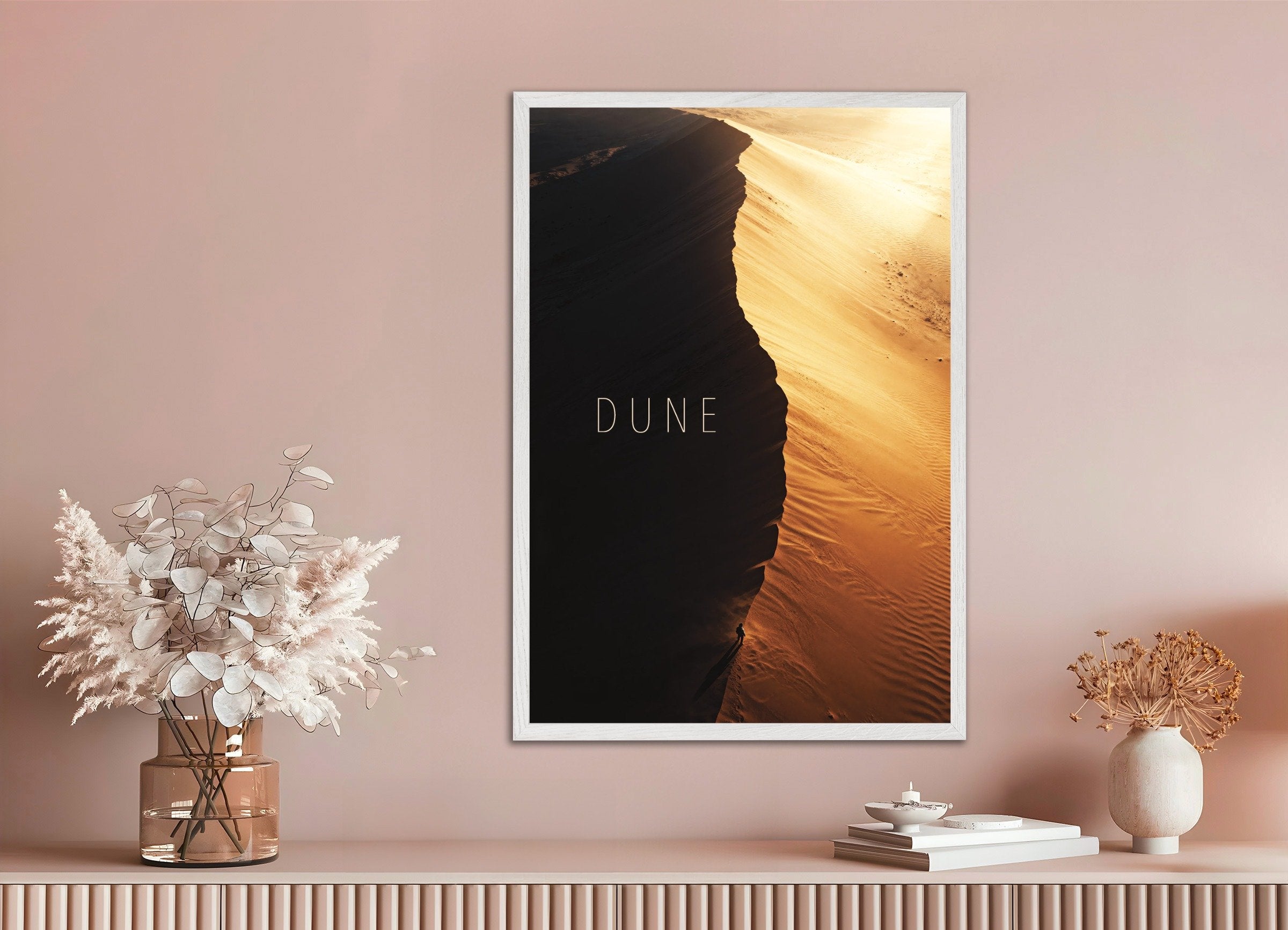 Poster of Dune Ridge Poster, Desert Horizon Art Print, with white wooden frame