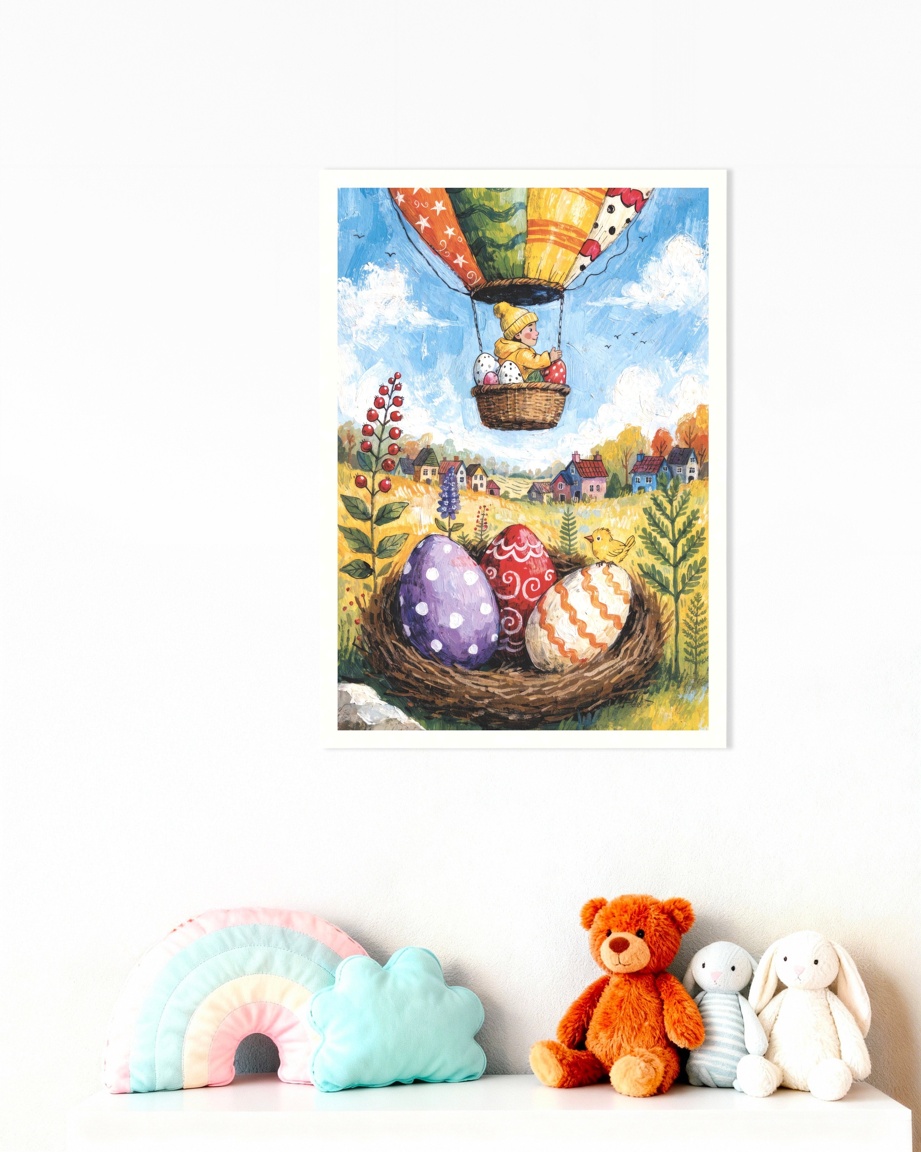 Poster of Easter Balloon Ride with Painted Eggs Poster