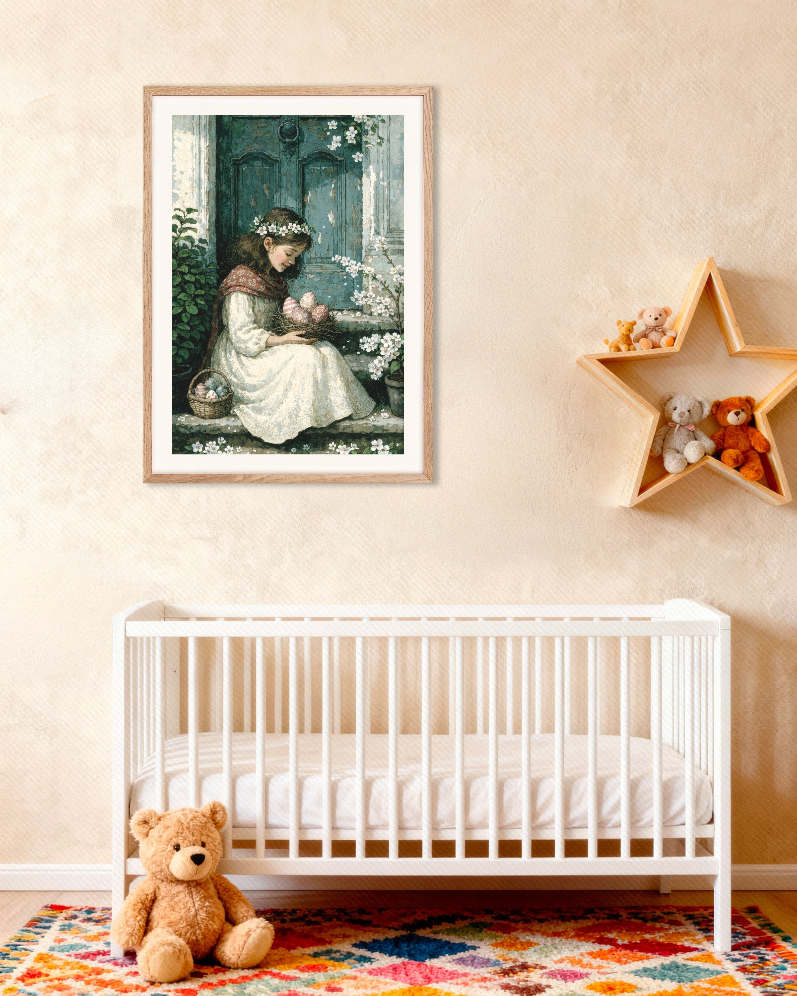 Poster of Easter Morning at the Blue Door, with natural wooden frame