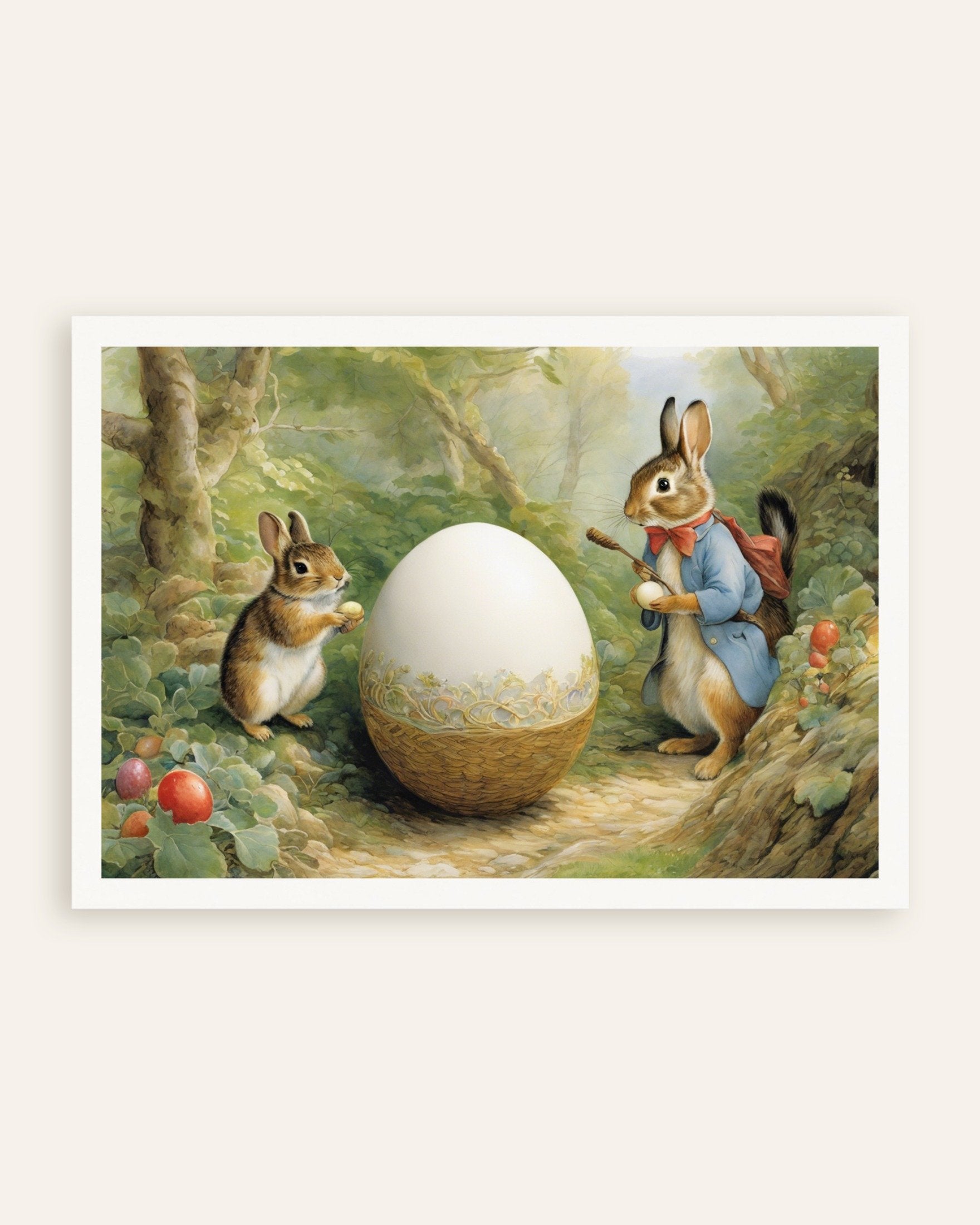 Poster of Easter poster, charming tales, delicate British watercolors, Rabbits and Egg, thumbnail