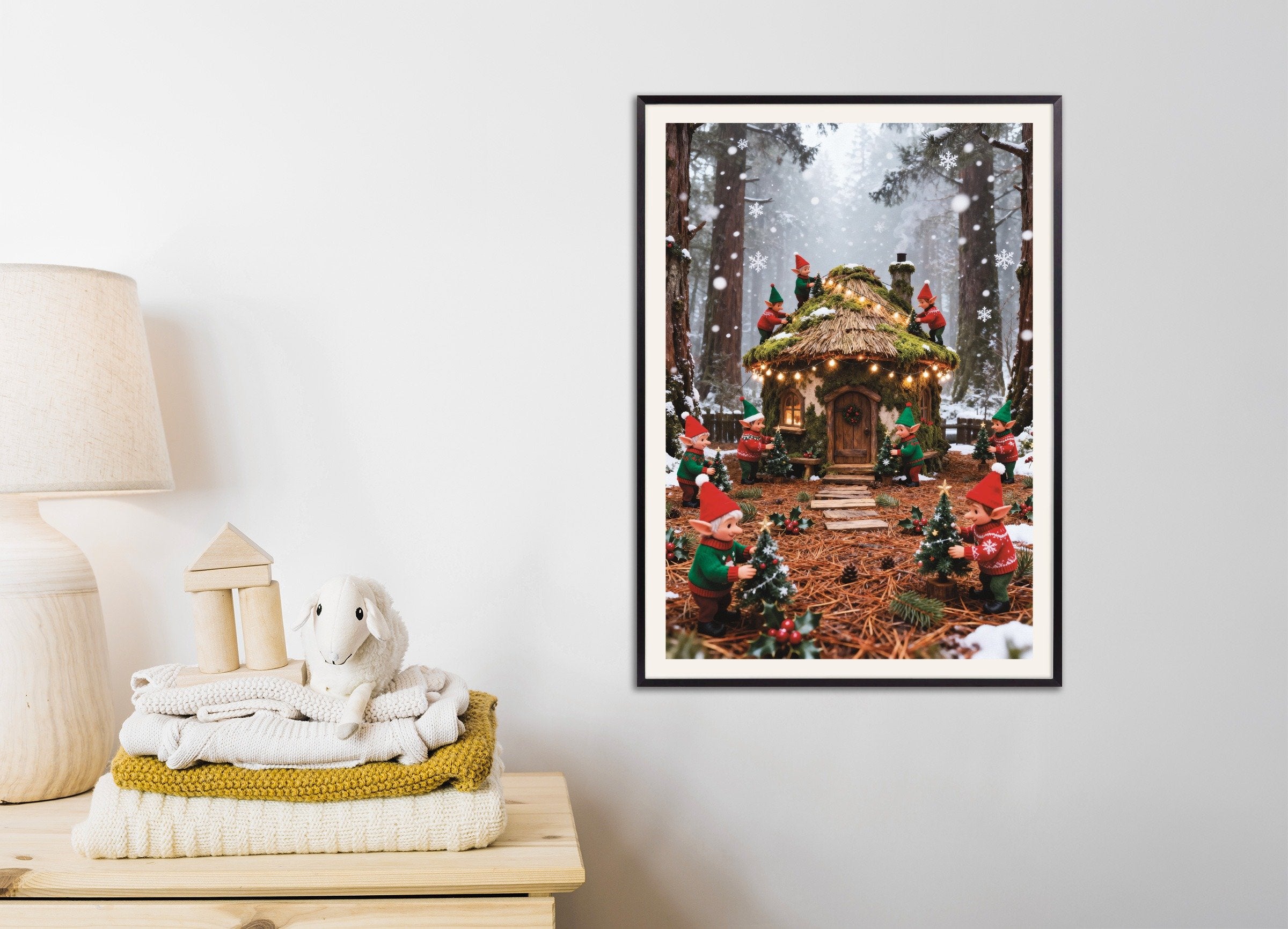 Poster of Elves decorating the enchanted forest house poster, with metal frame