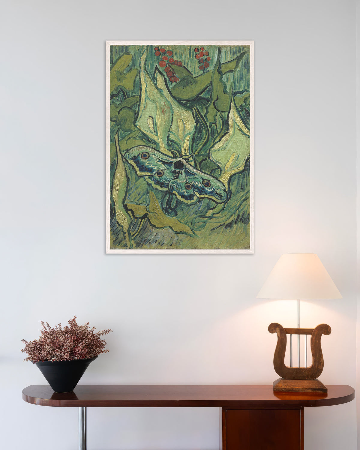Poster di Falena imperiale (1889) di Vincent van Gogh, con cornice in legno bianco
