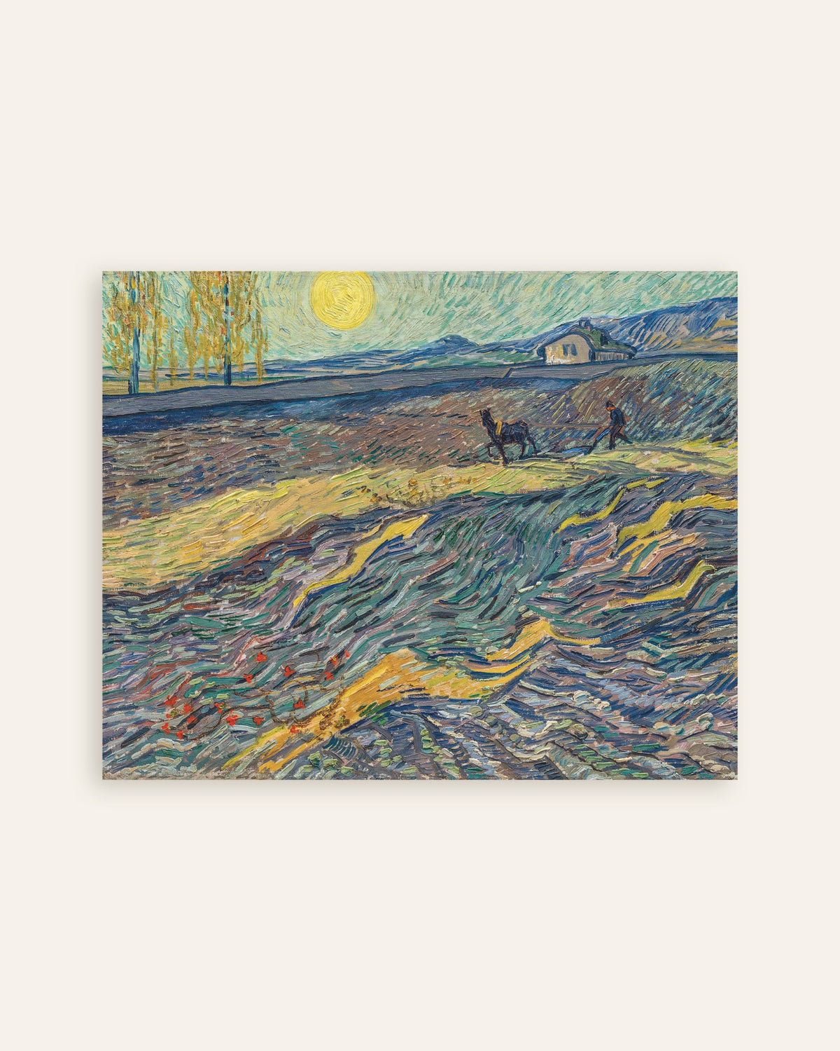 Poster di Campo recintato con contadino che ara (1889) di Vincent van Gogh, miniatura