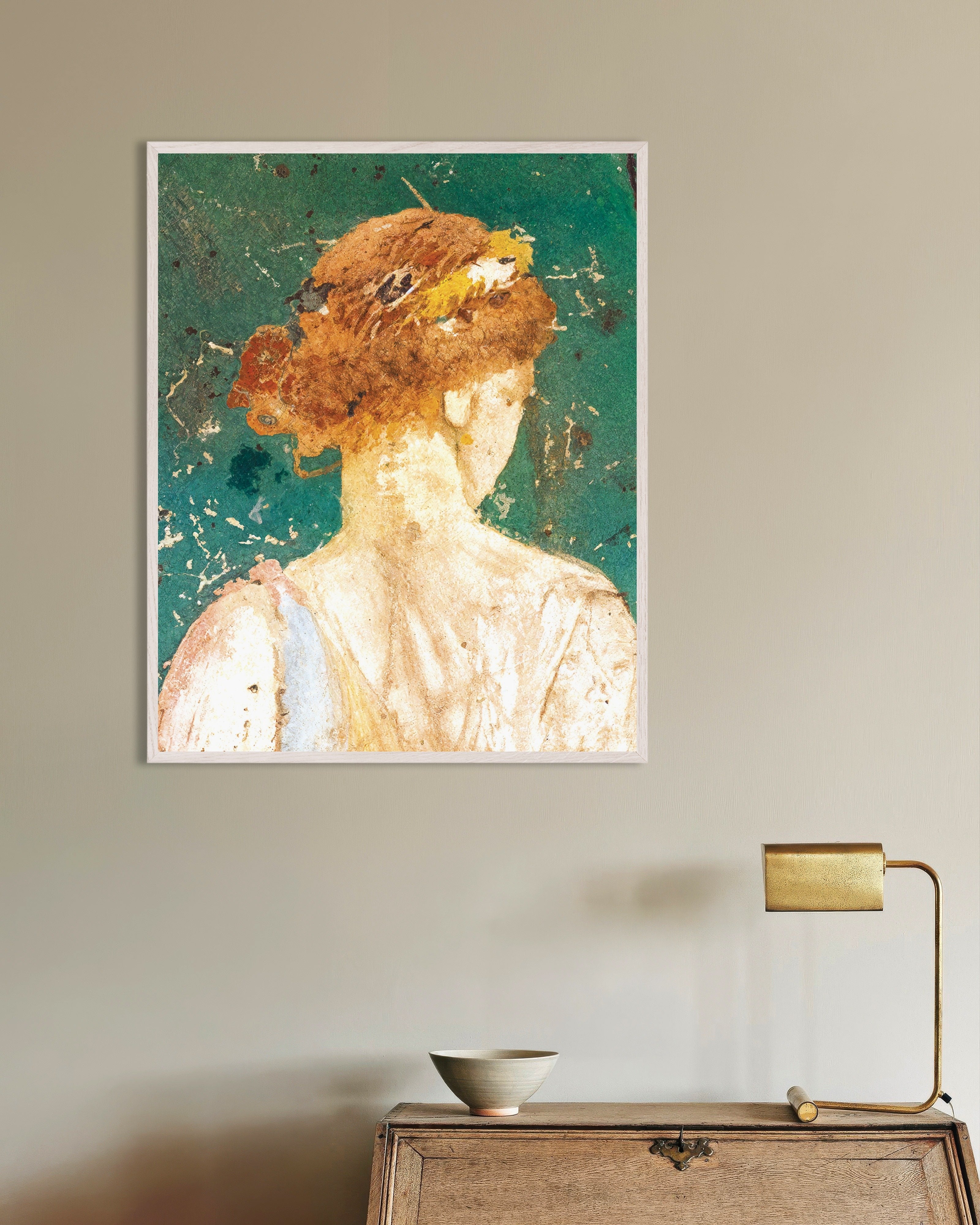 Poster of Flora of Stabiae, Primavera Fresco Detail, with white wooden frame