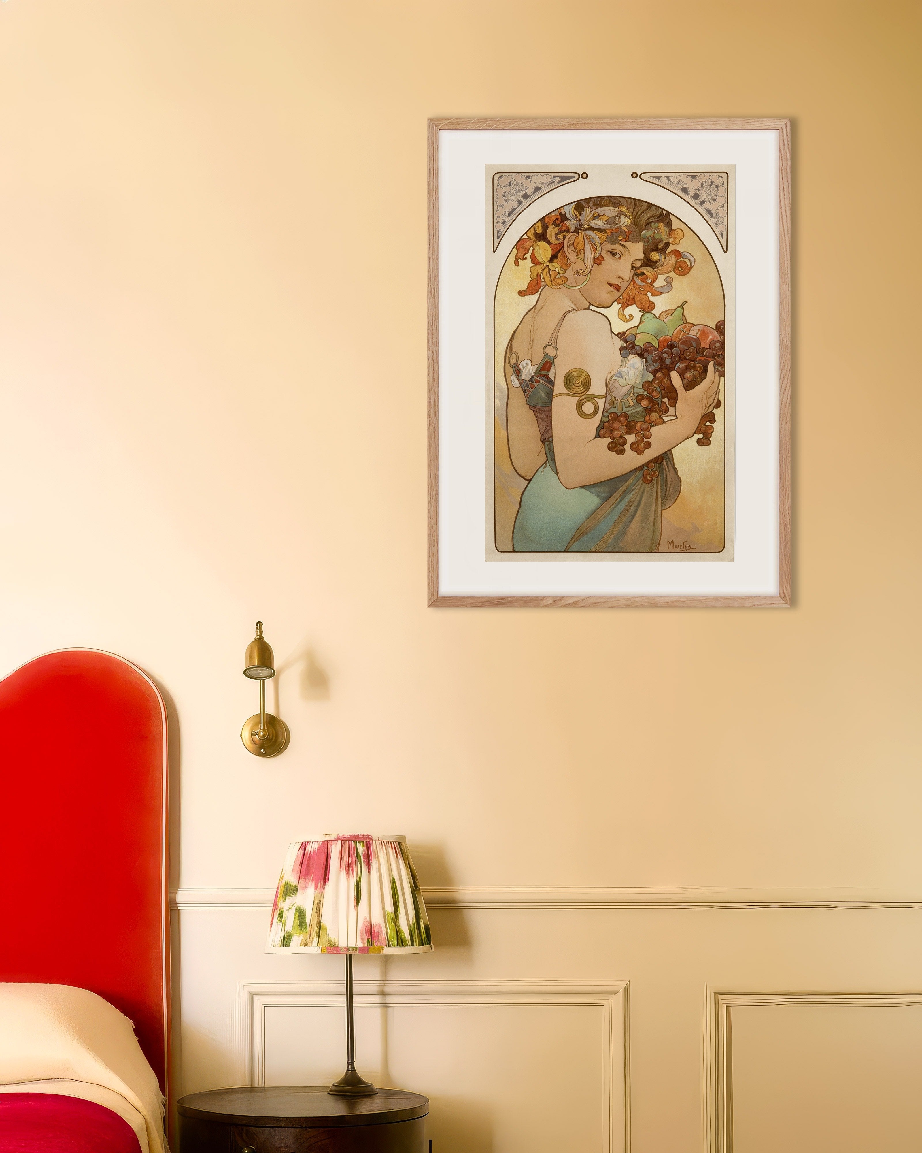 Poster of Fruits by Alfons Mucha - Print, with natural wooden frame