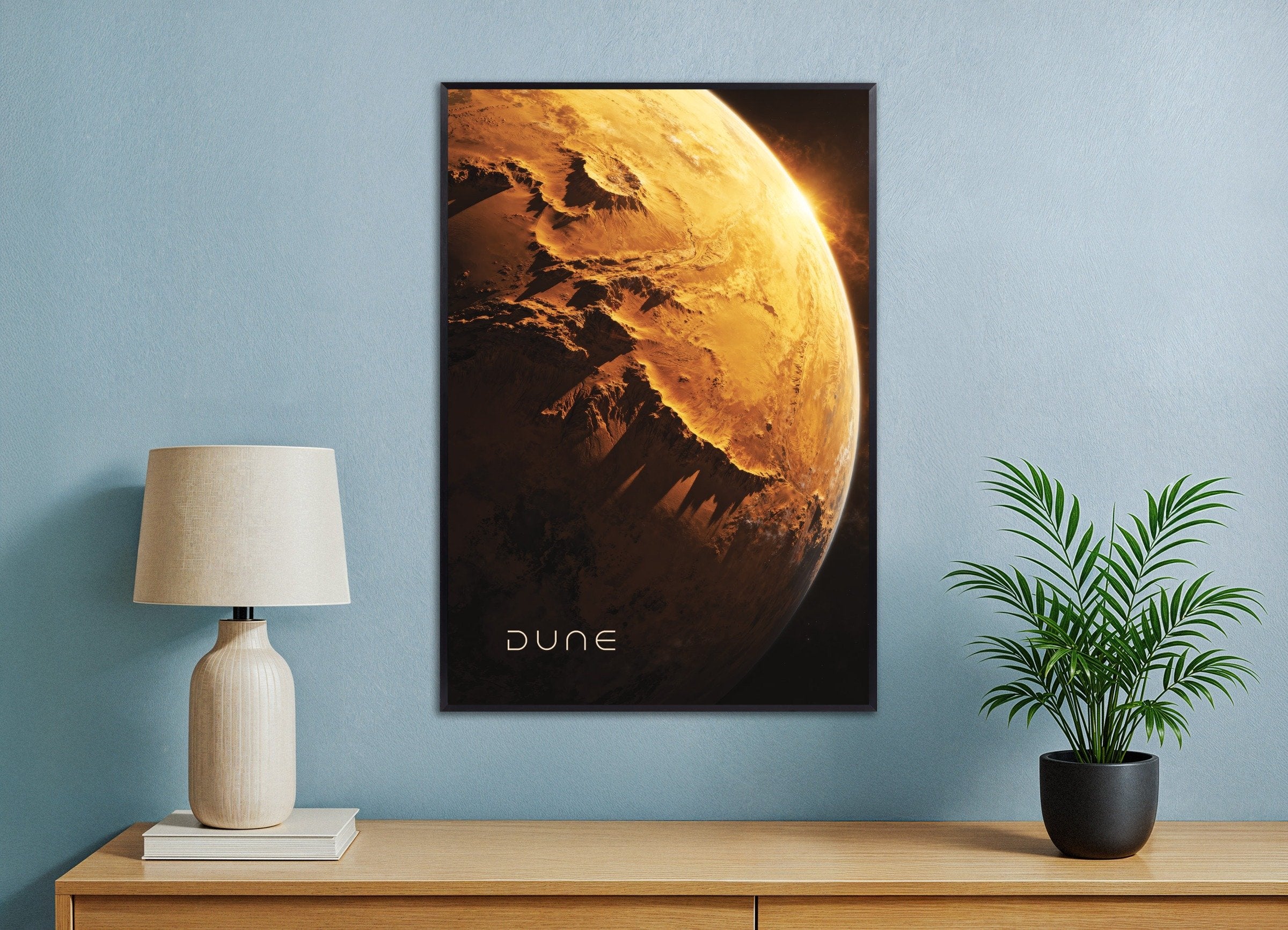 Poster of Golden Planet Poster, Sci-Fi Desert World Art Print, with metal frame