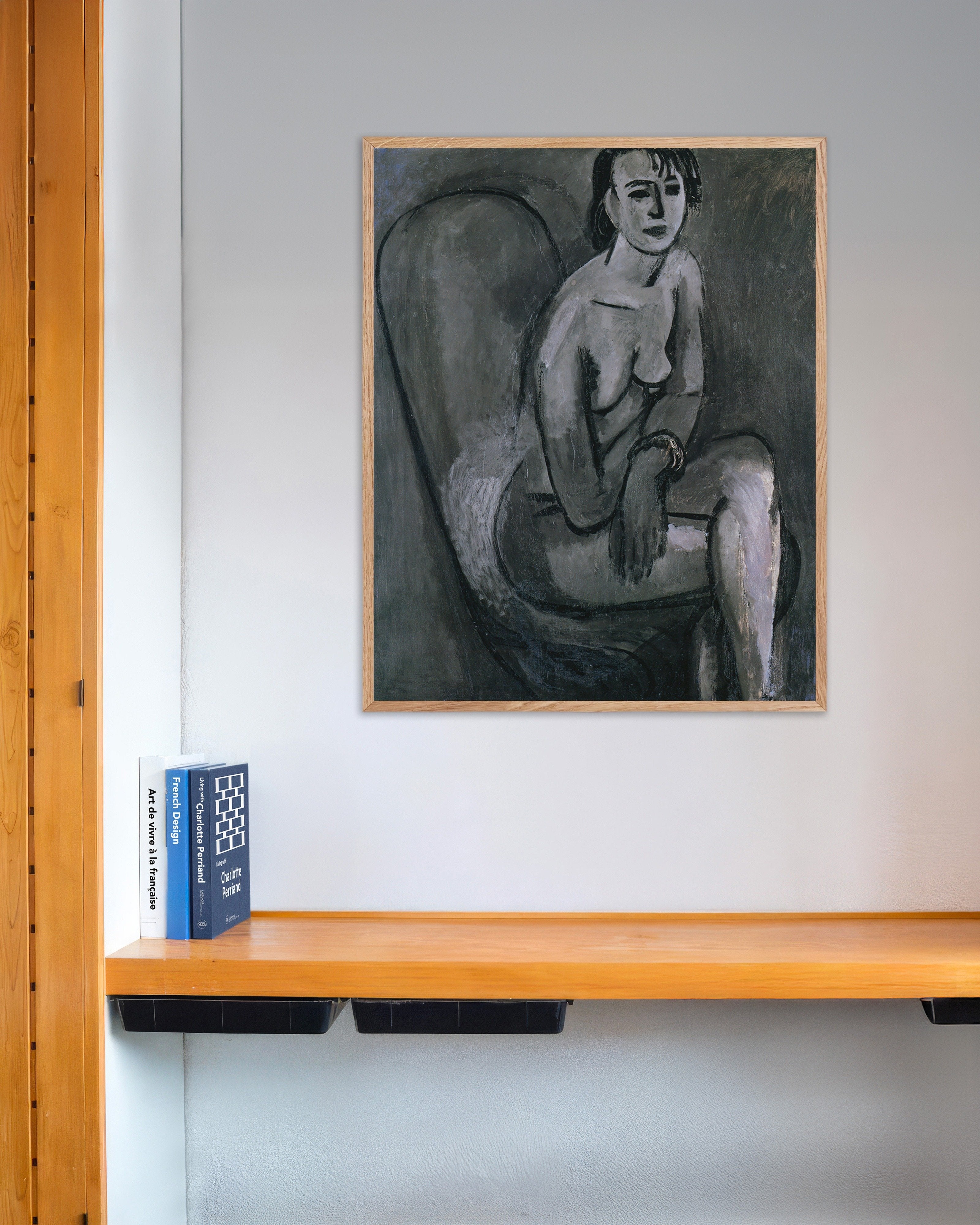 Poster of Grey nude with bracelet (1913) by Henri Matisse, with natural wooden frame