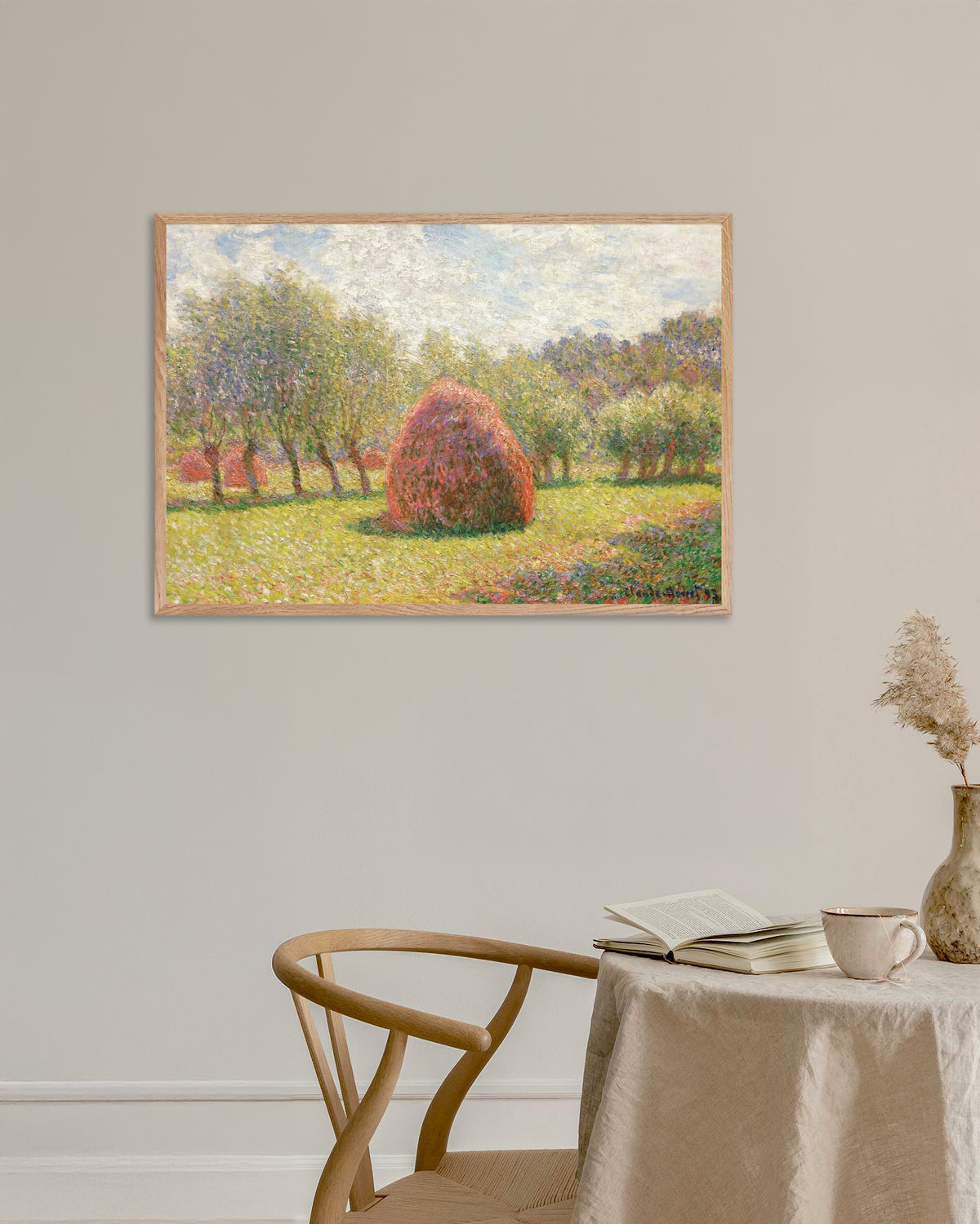 Affiche Meules à Giverny (1893) de Claude Monet, avec un cadre en bois naturel