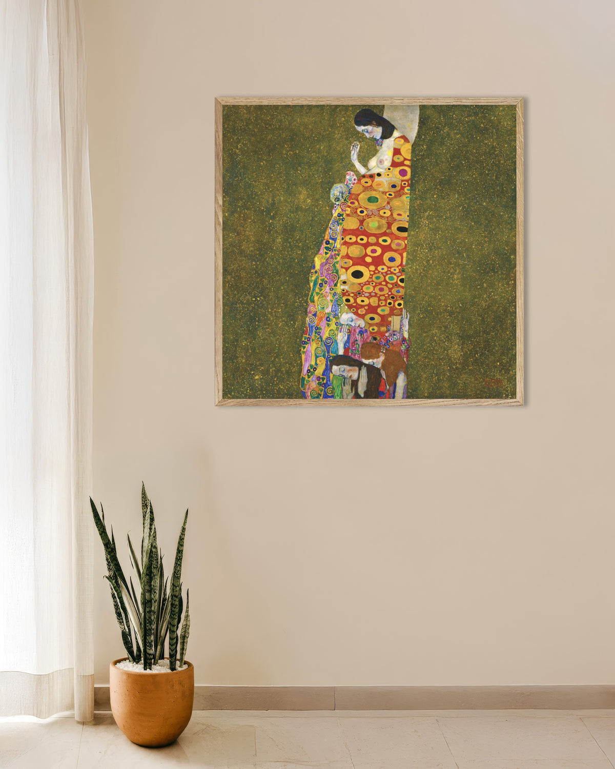Poster La speranza II (1907–1908) di Gustav Klimt con cornice in legno naturale