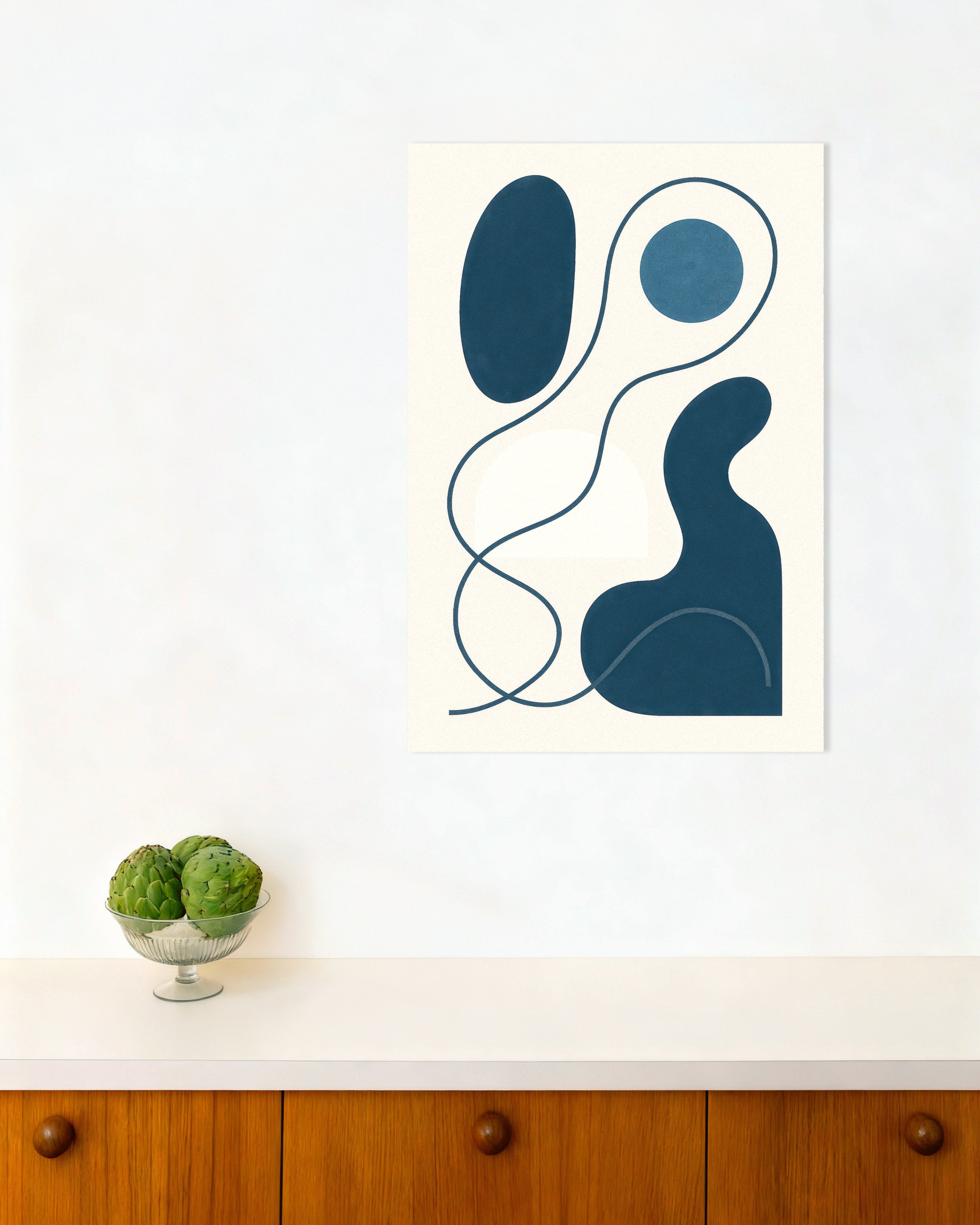 Poster of Inflections 01 – modern abstract line art in blue Poster