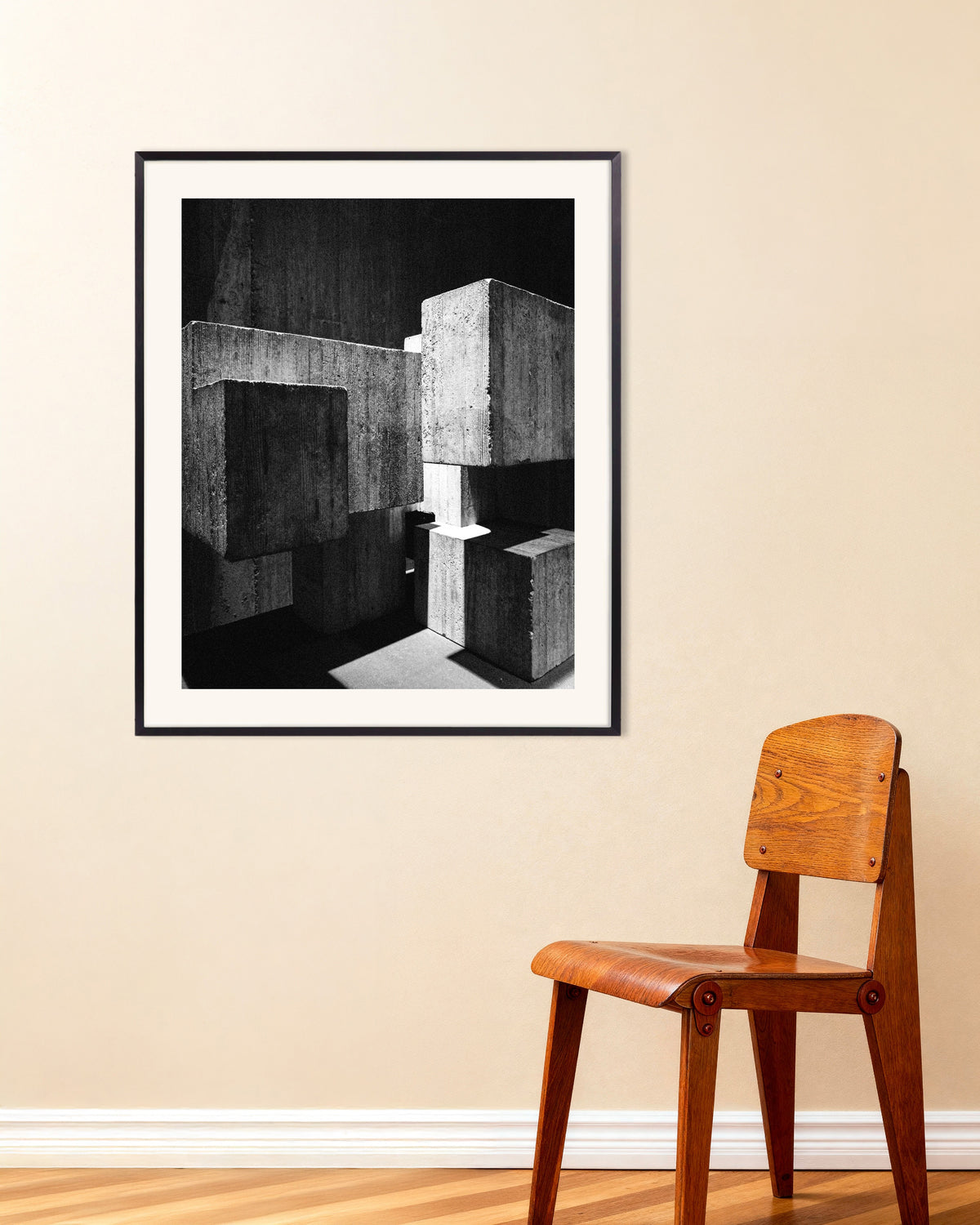 Affiche « Cubes de béton imbriqués », avec un cadre en métal