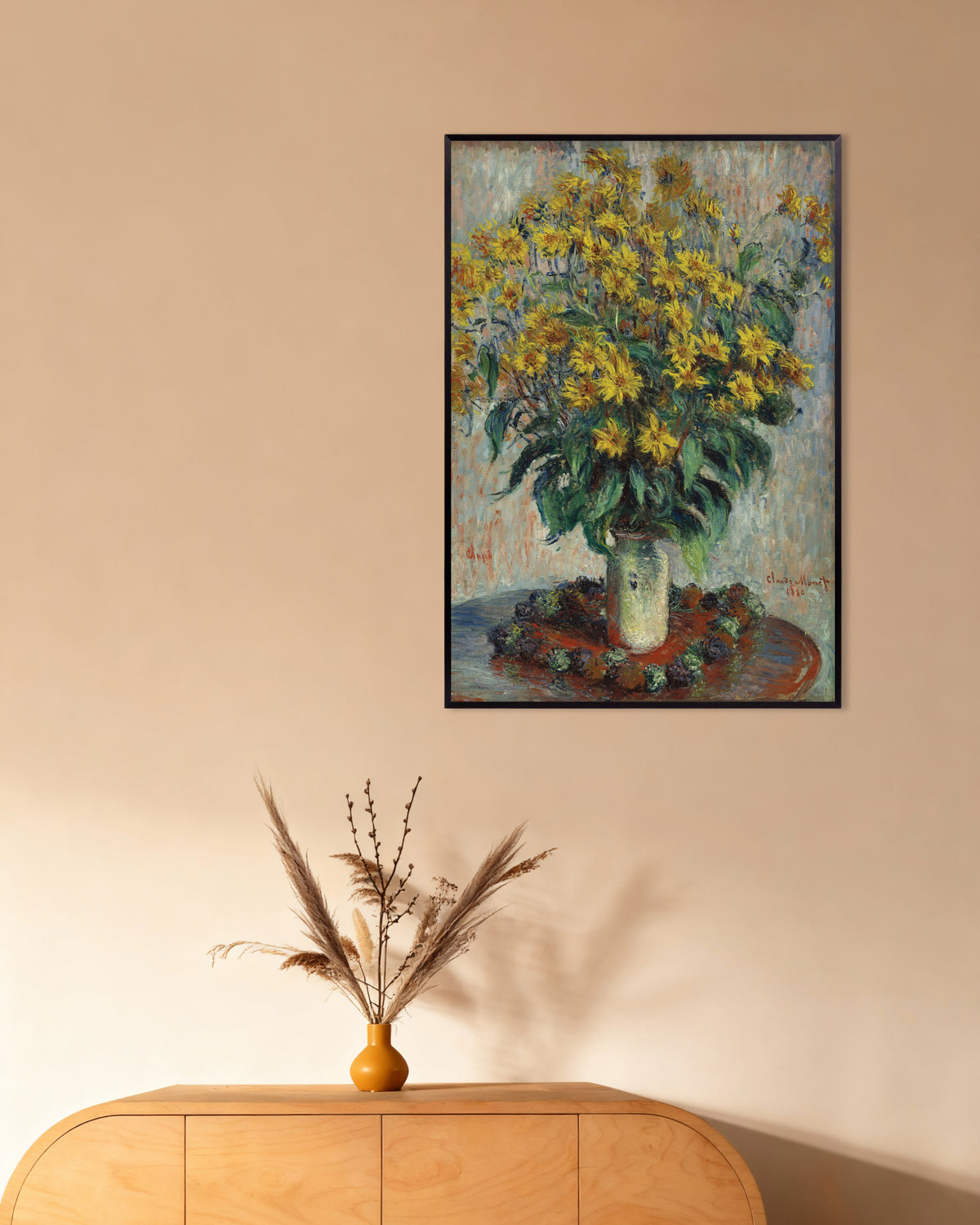 Affiche Fleurs de topinambours (1880) de Claude Monet, avec un cadre en métal