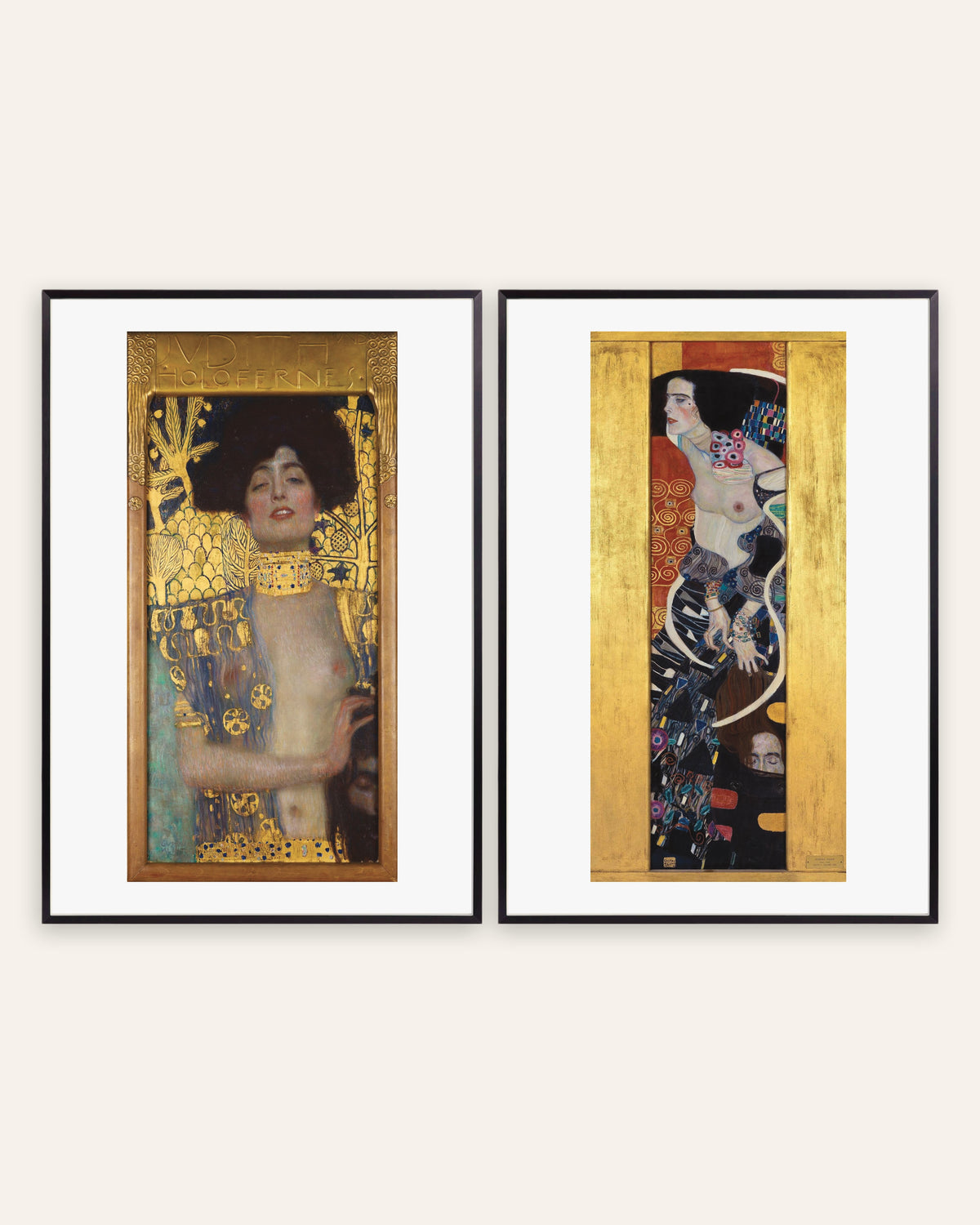 Poster Klimt, set da 2: Giuditta I e Giuditta II, con cornici in metallo nero