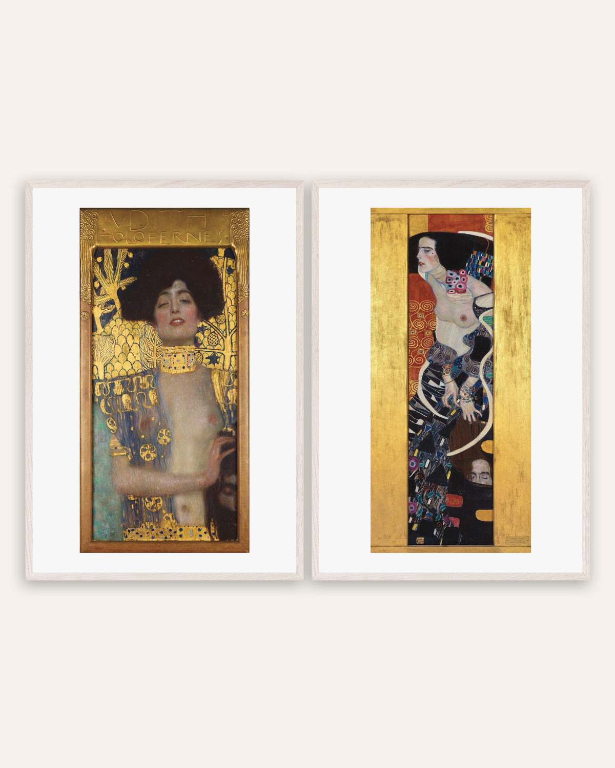 Poster Klimt, set da 2: Giuditta I e Giuditta II, con cornici in rovere bianco
